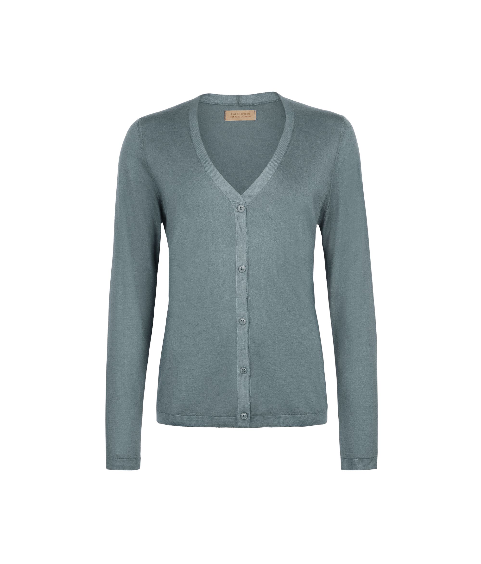 Rebeca con cuello de pico de cashmere ultrafine
