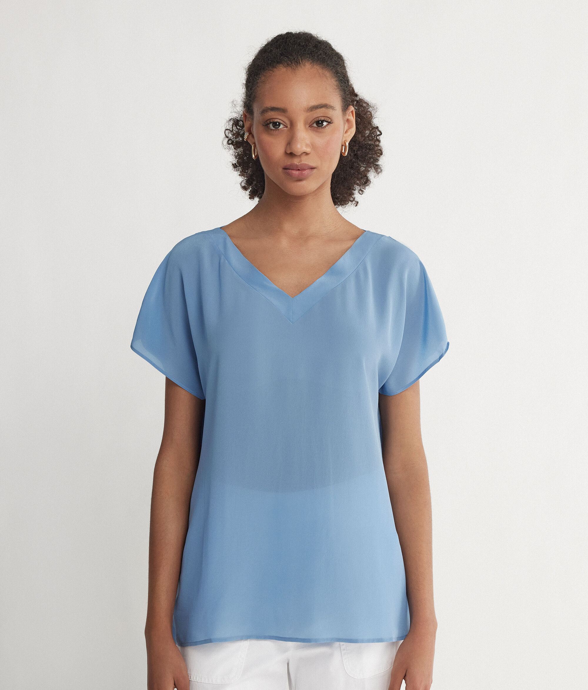 Silk V-Neck Kimono T-Shirt