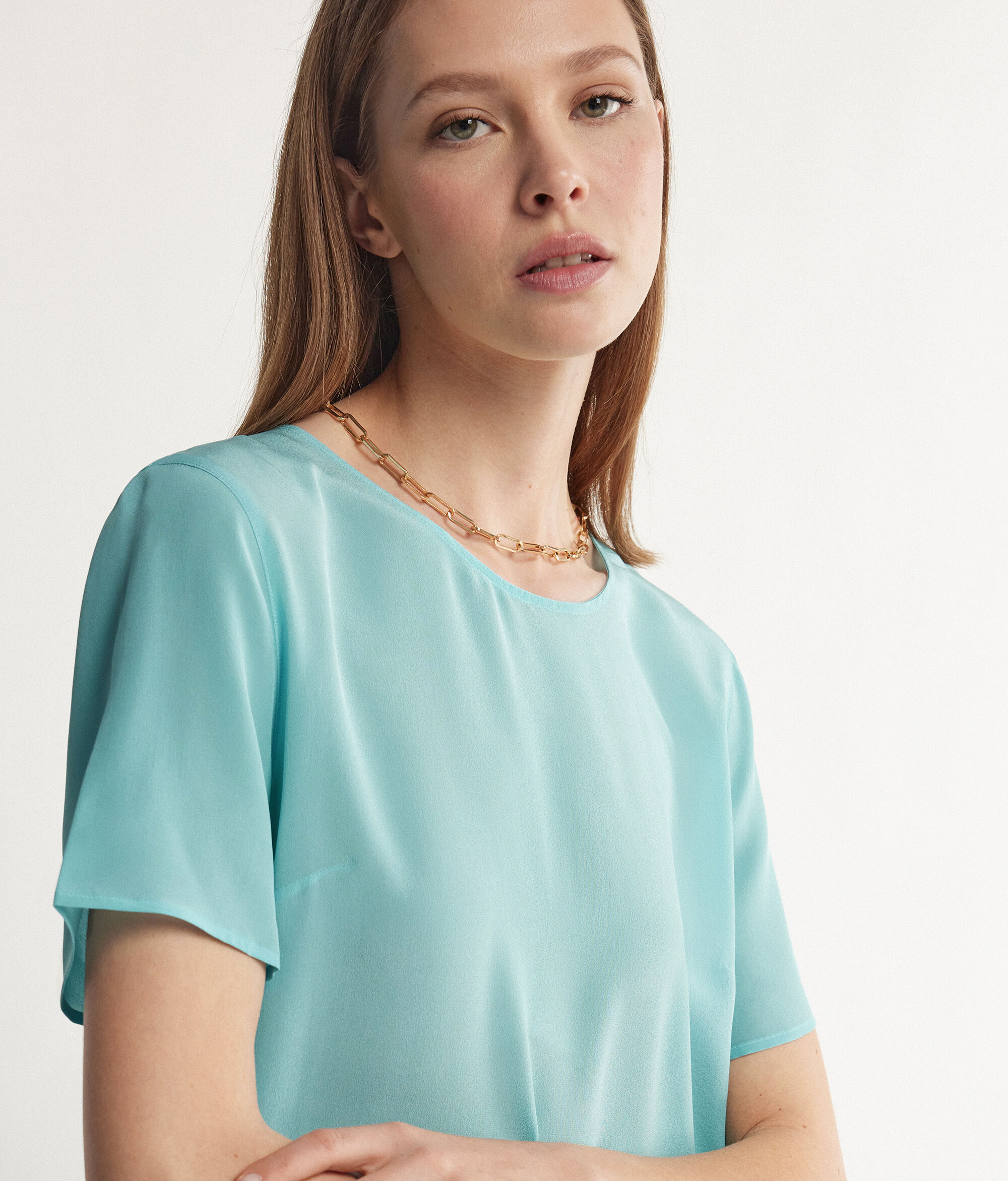 Round-Neck Silk T-Shirt