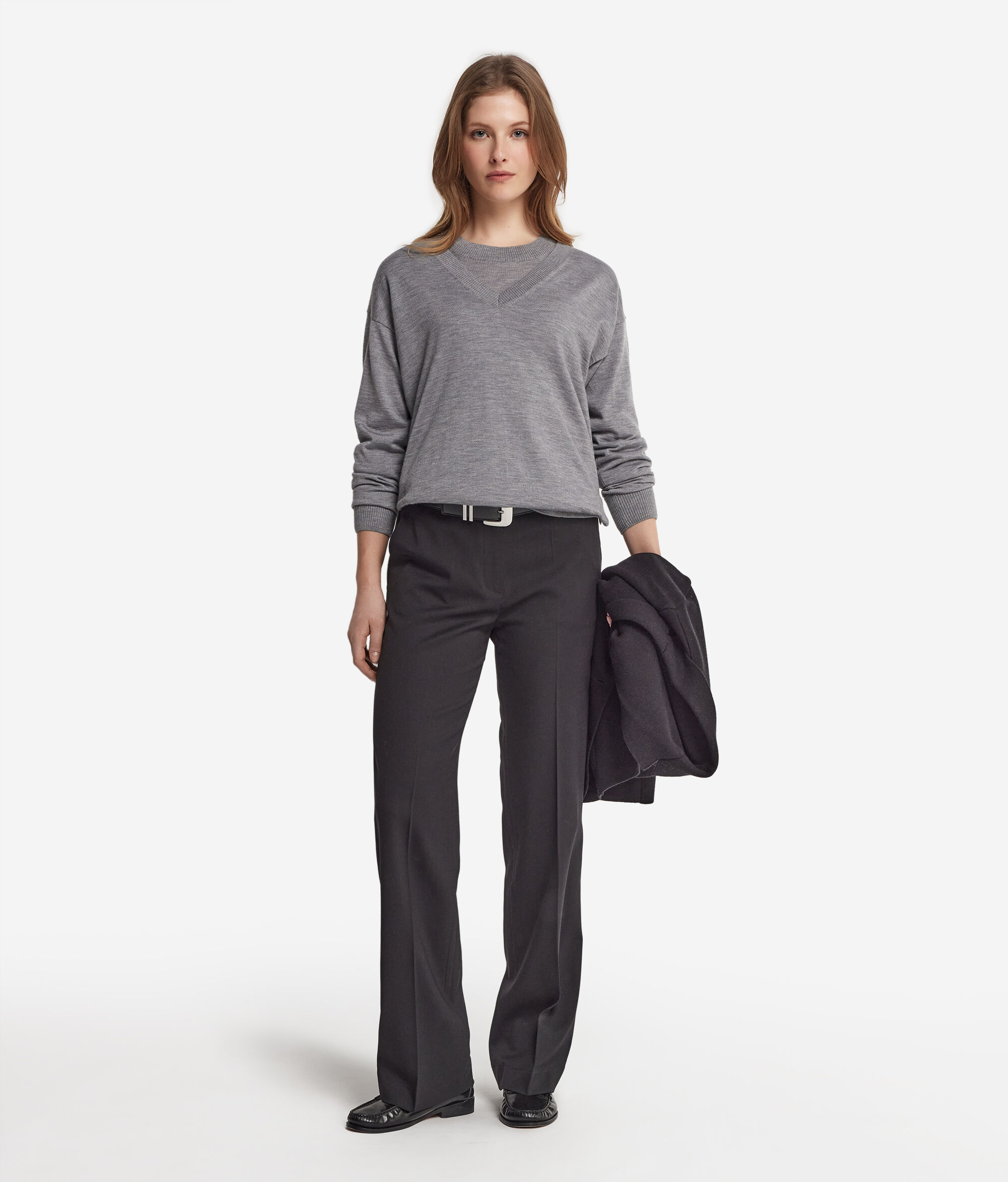 V-Neck Cashmere Jumper with Slits