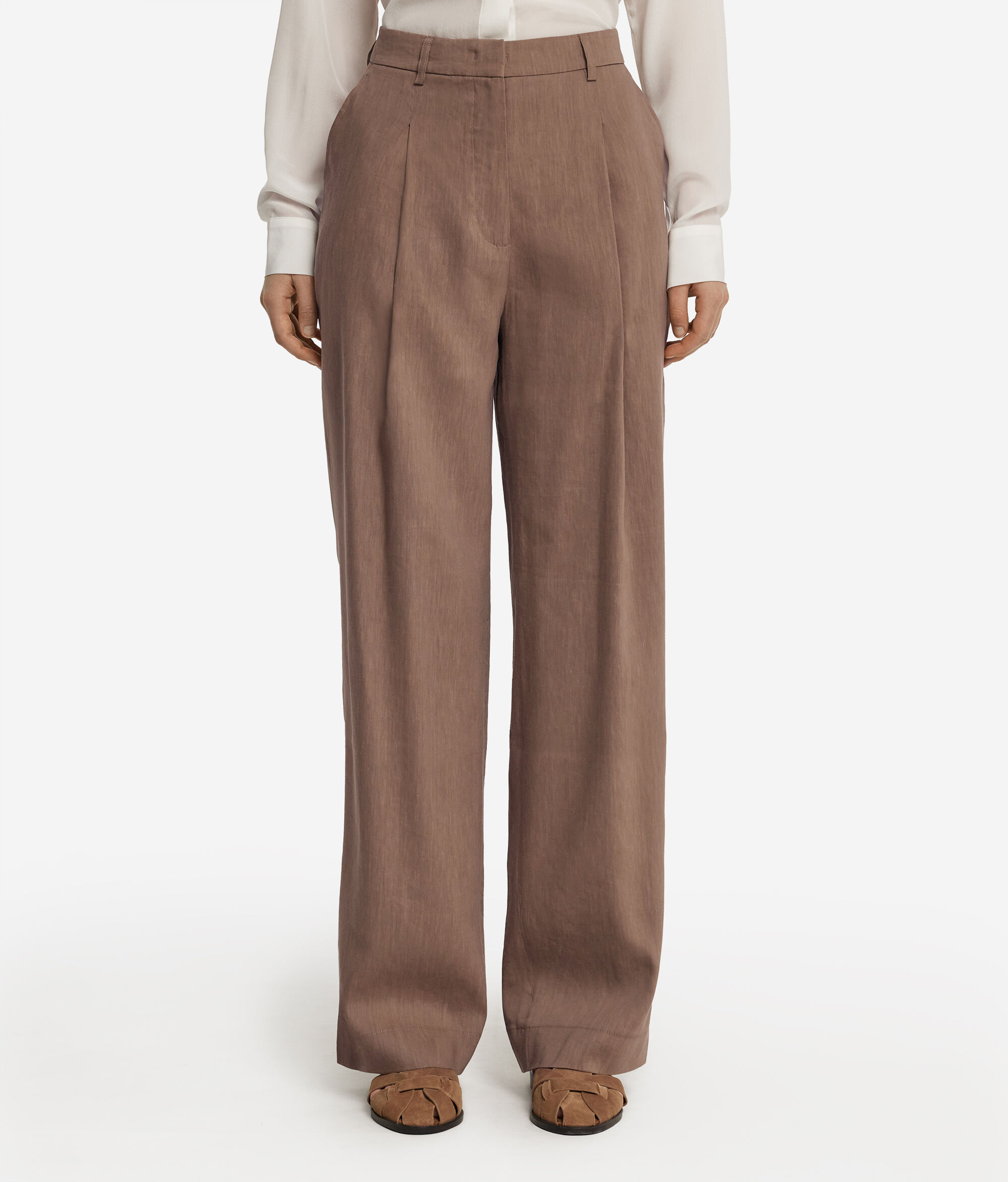 Pantalon large en lin et viscose
