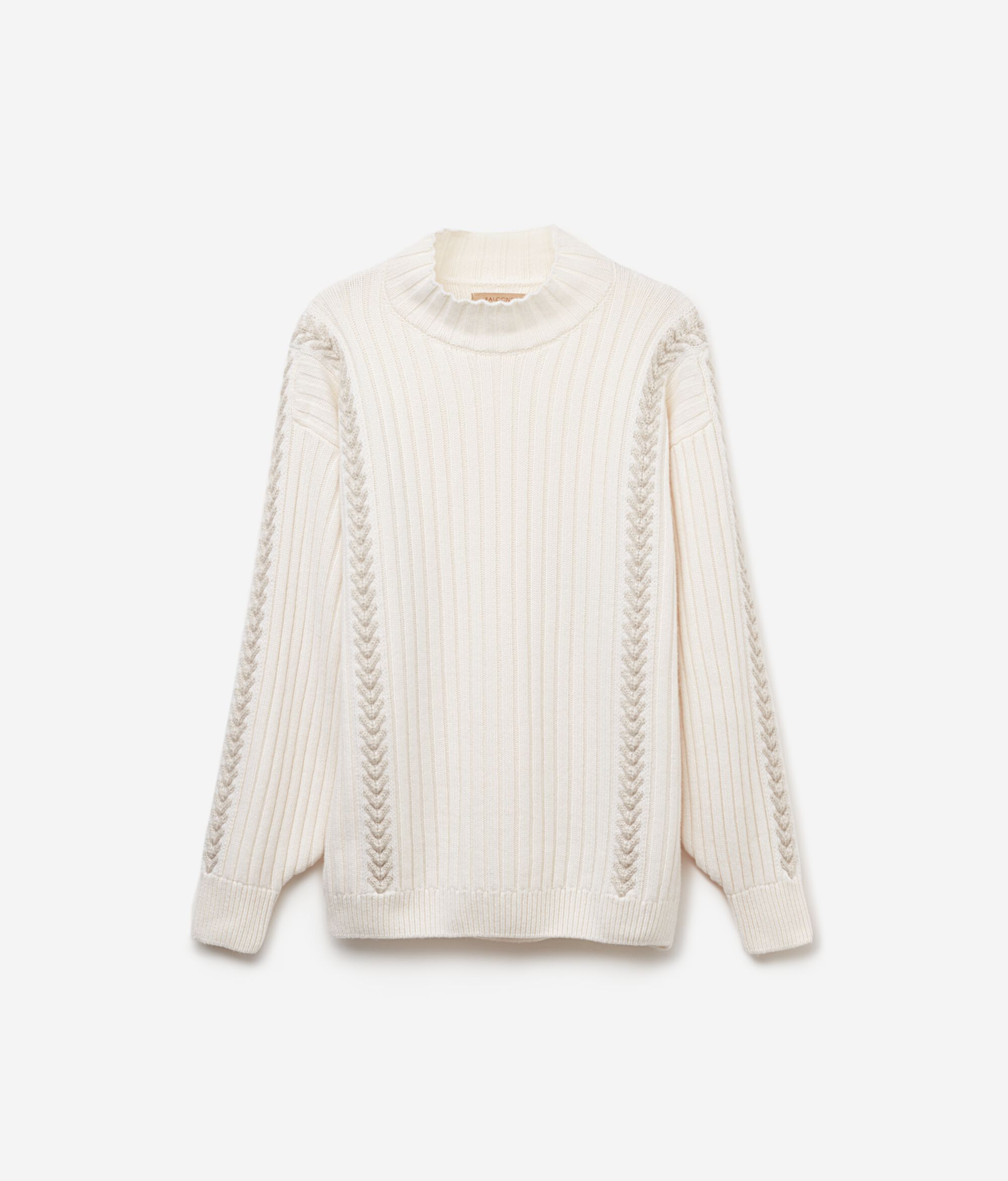 Stehkragenpullover mit Stickerei und Rippenmotiv aus Kaschmir Ultrasoft