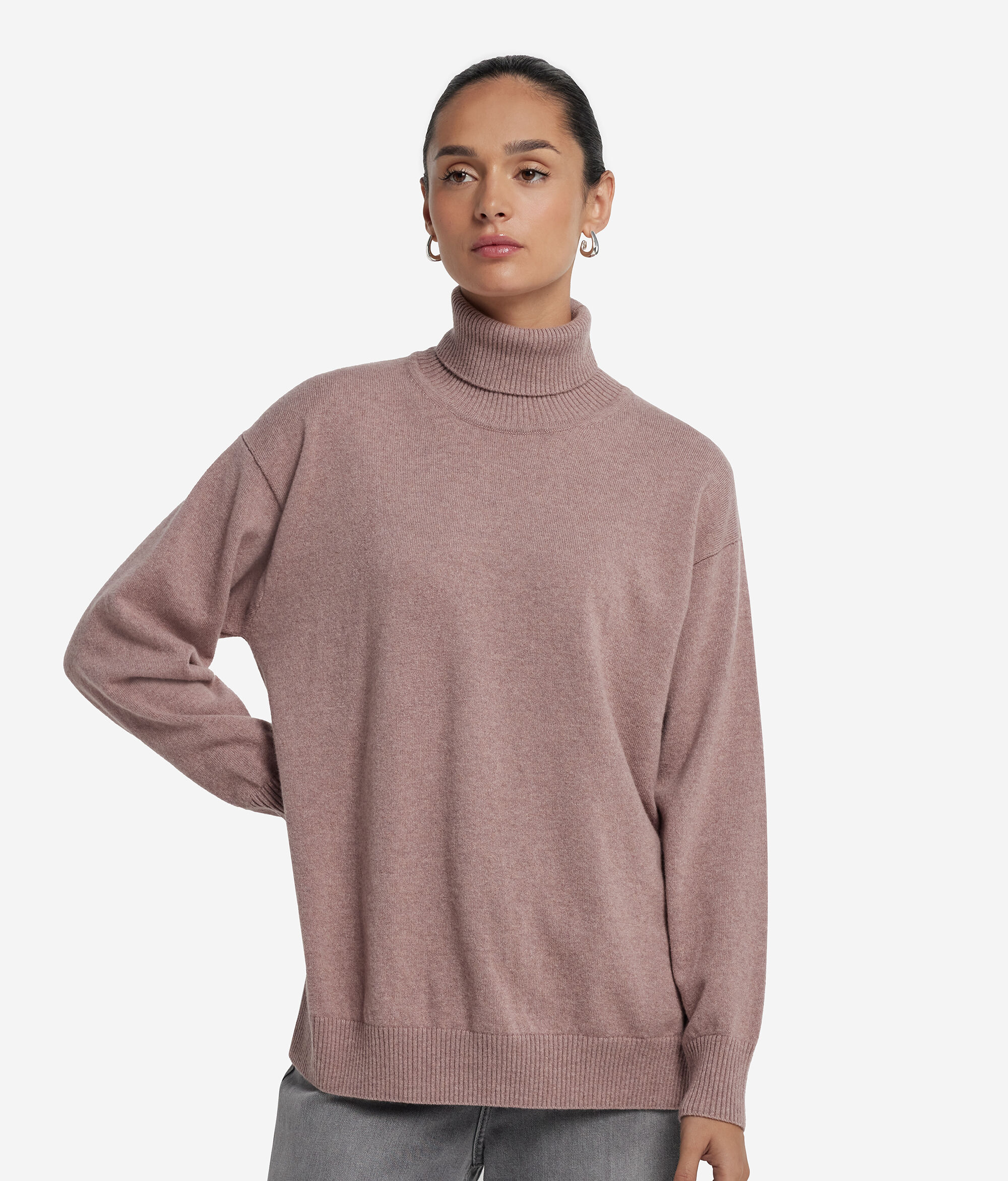 Jersey con aberturas laterales de cuello vuelto en Cashmere Ultrasoft