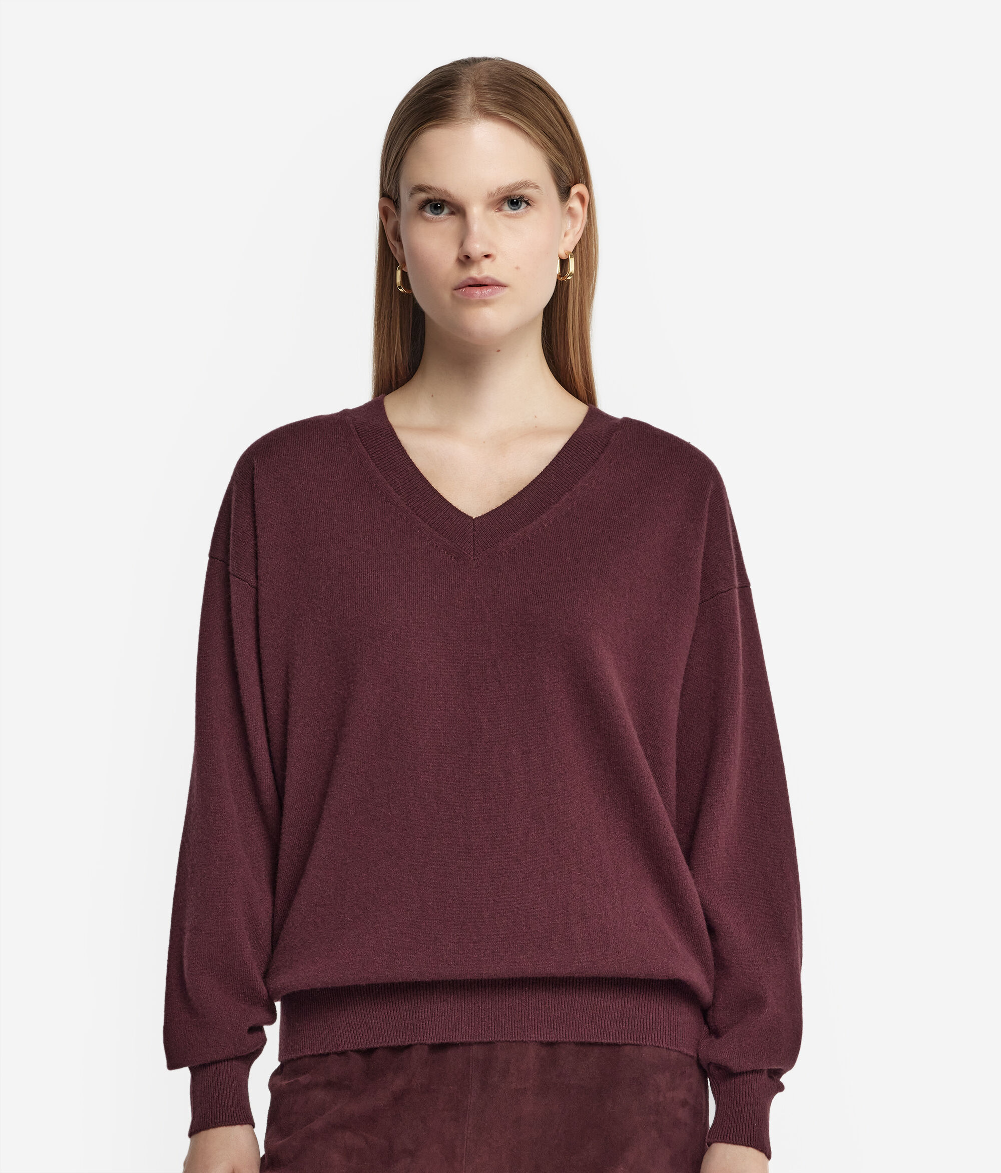 Jersey con cuello de pico de cashmere ultrasoft