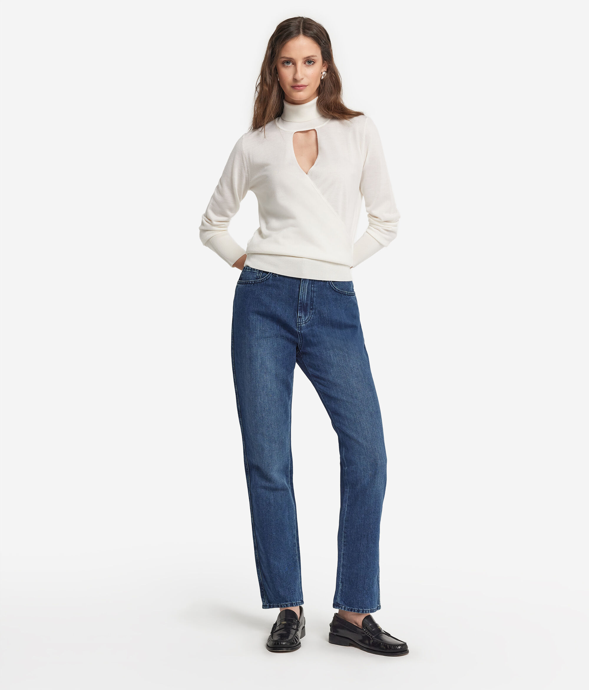 Maglia Incrociata con Collo Alto in Cashmere Ultrafine