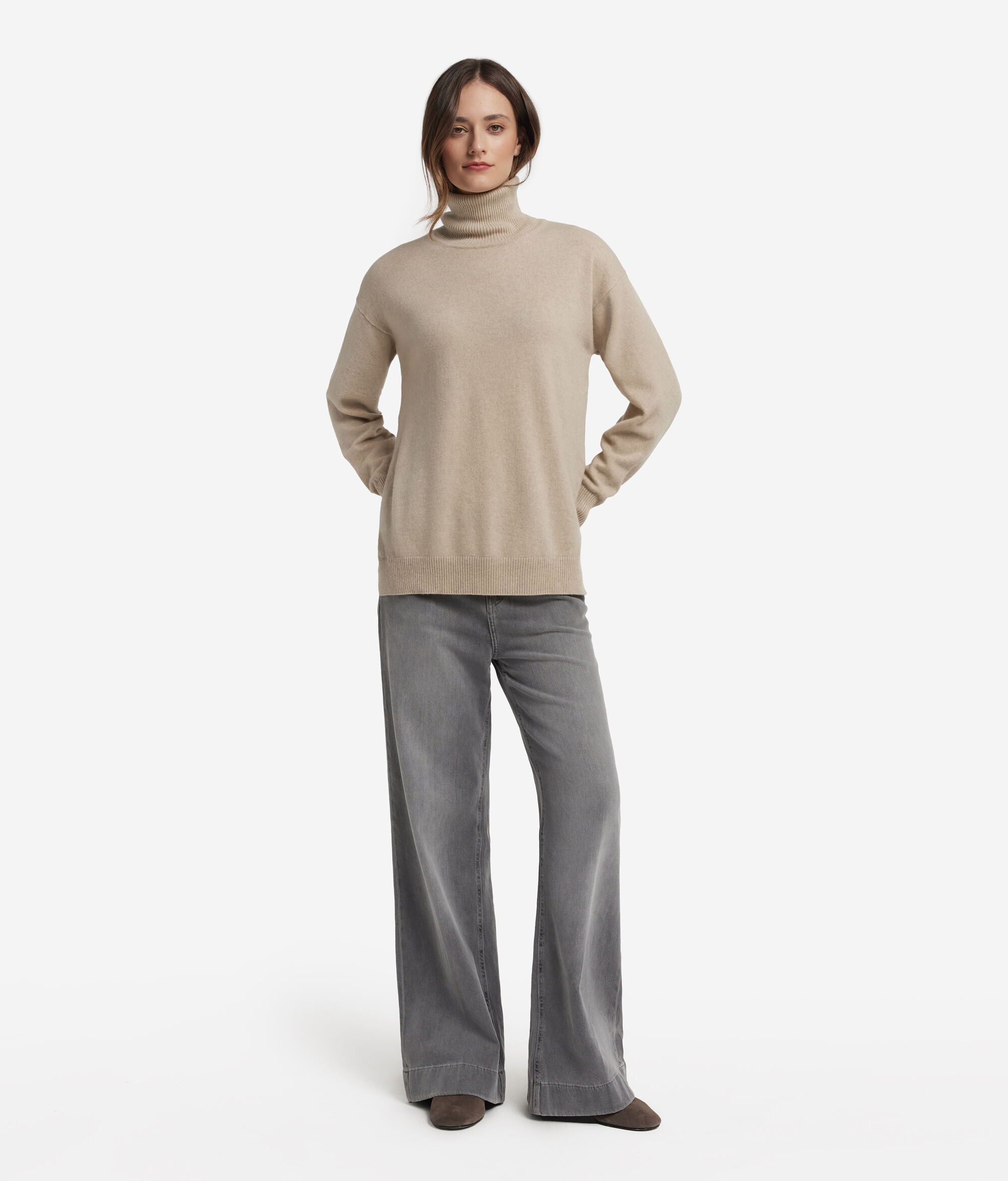 Ultrasoft Cashmere Turtleneck Sweater with Slits