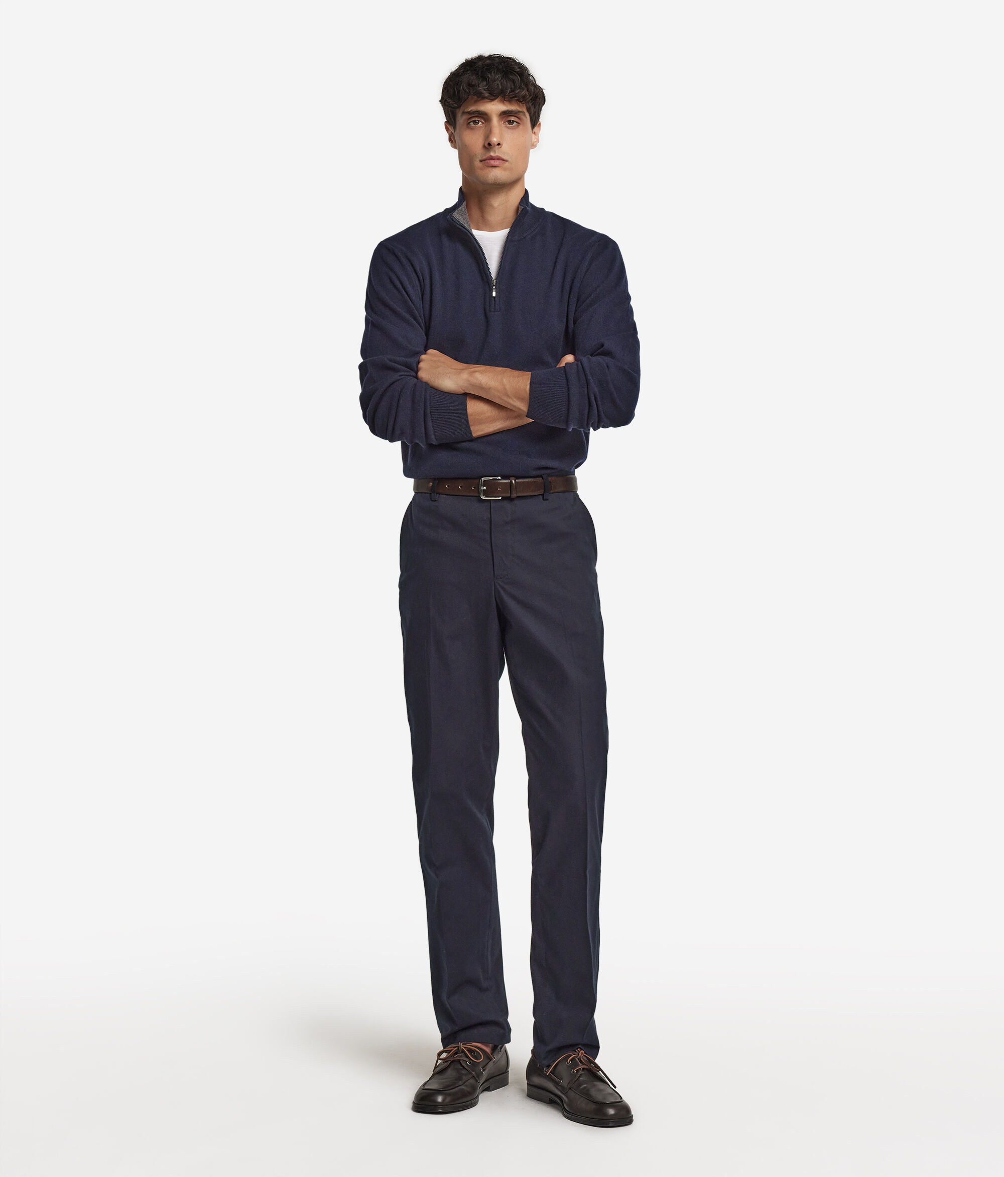 Kaşmir ve pamuk karışımlı kırçıl desenli chino pantolon