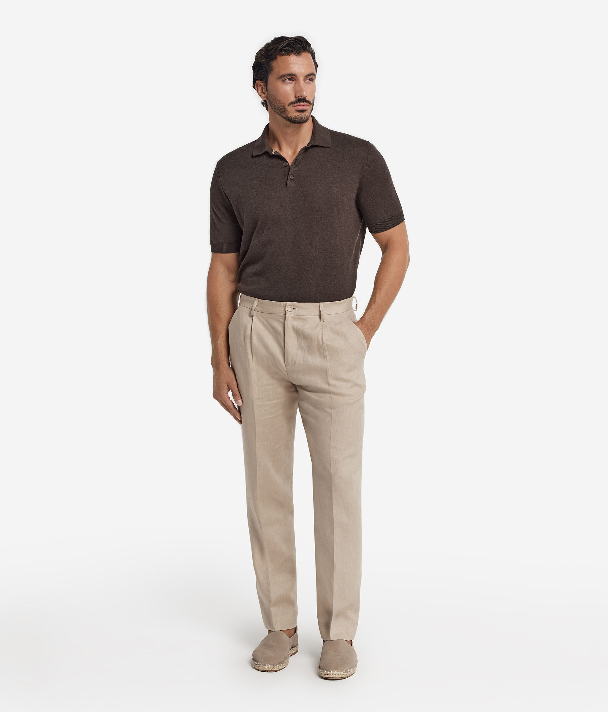 Polo à manches courtes en lin et coton