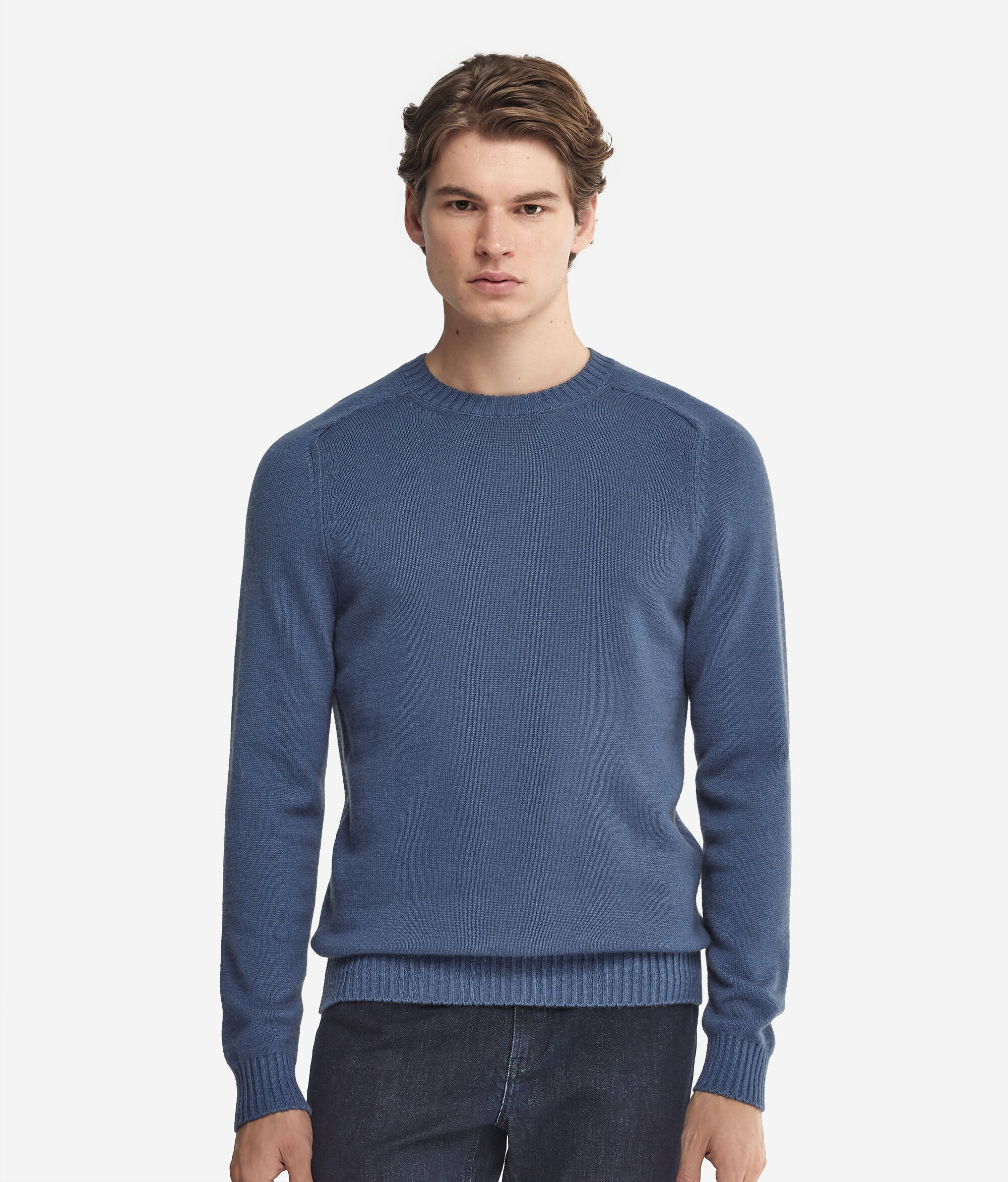 Pull homme en cachemire ultra-doux à col rond côtelé