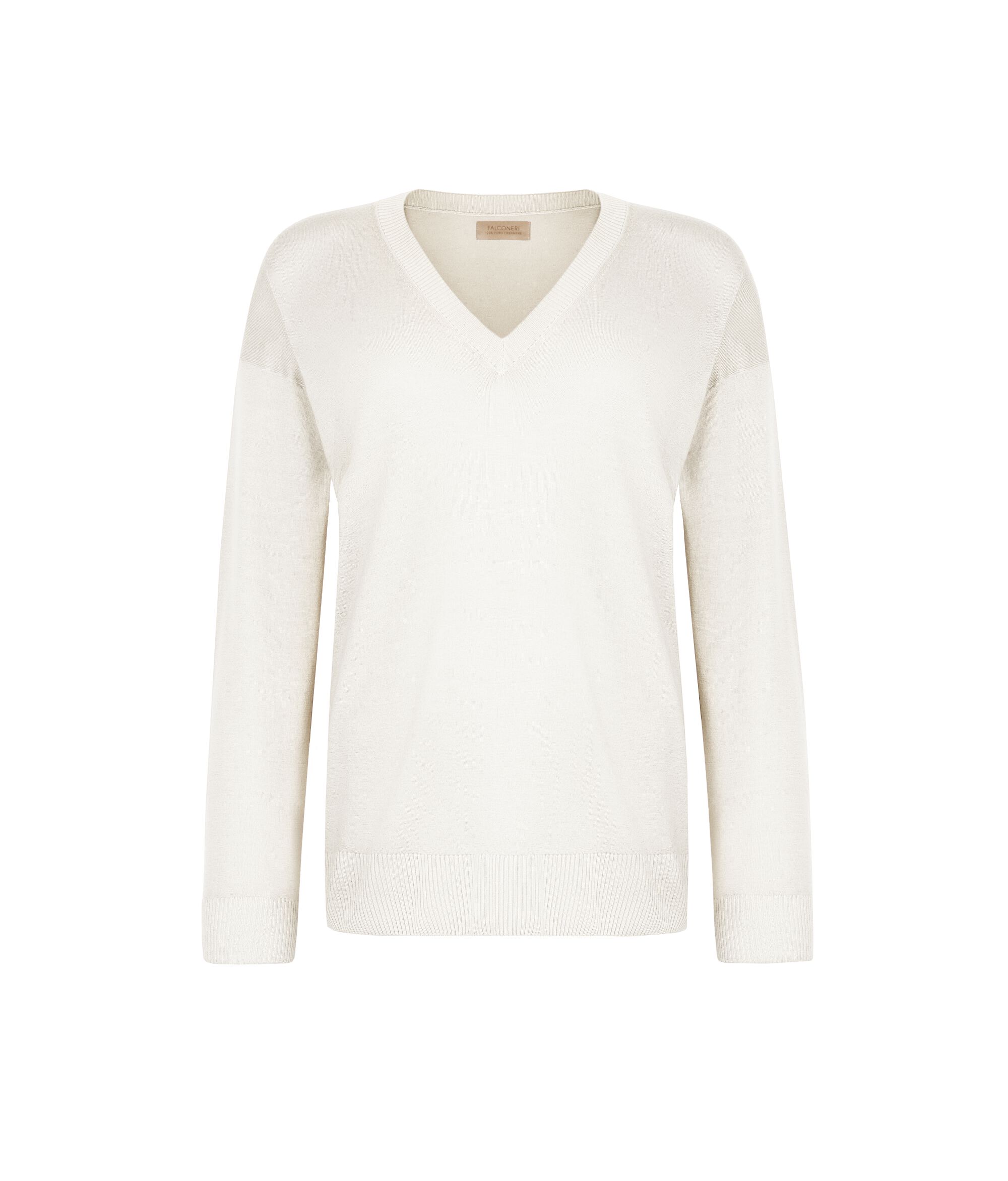 V-Neck Cashmere Jumper with Slits Colore White
