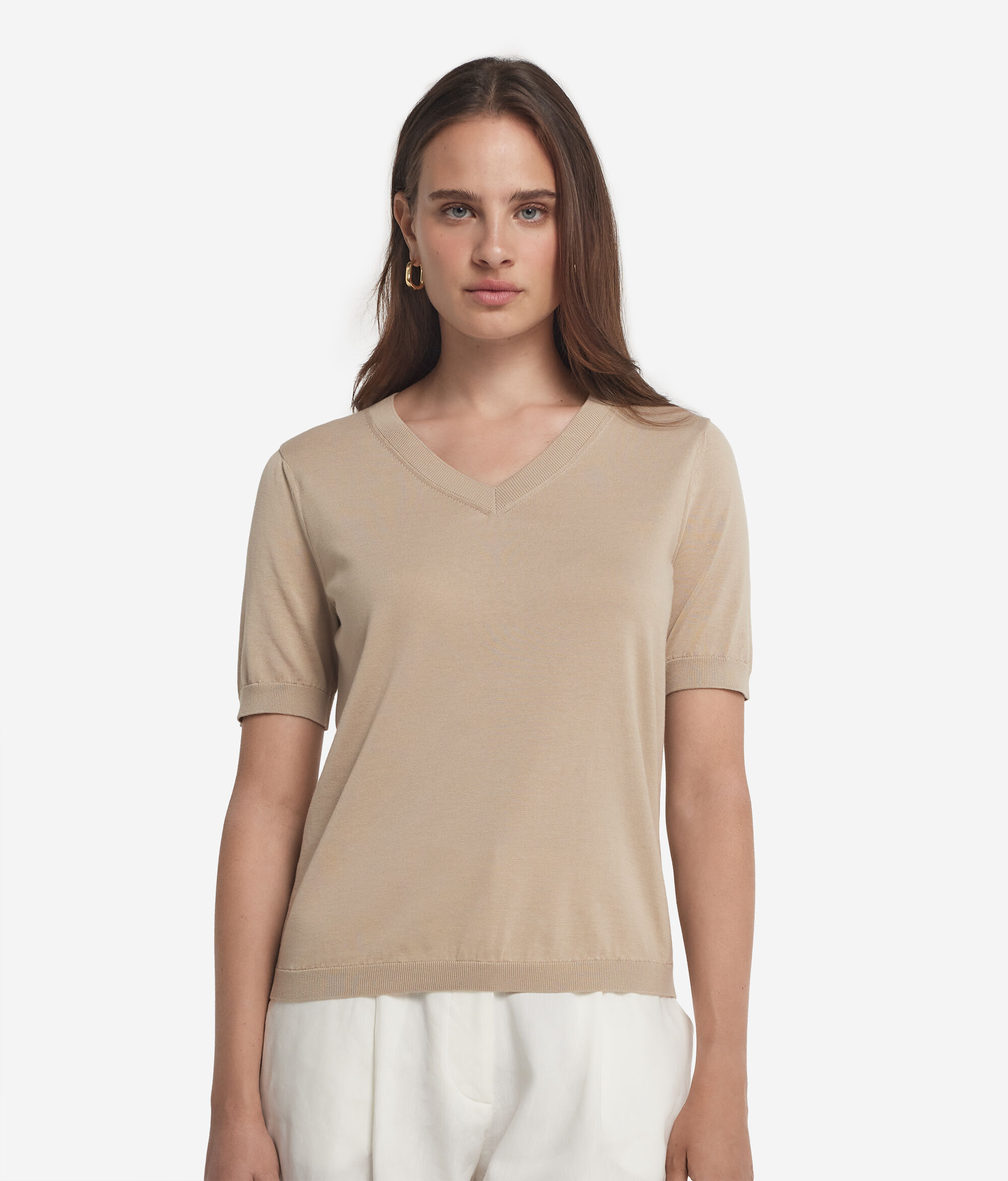 T-Shirt mit V-Ausschnitt aus Baumwolle Fresh