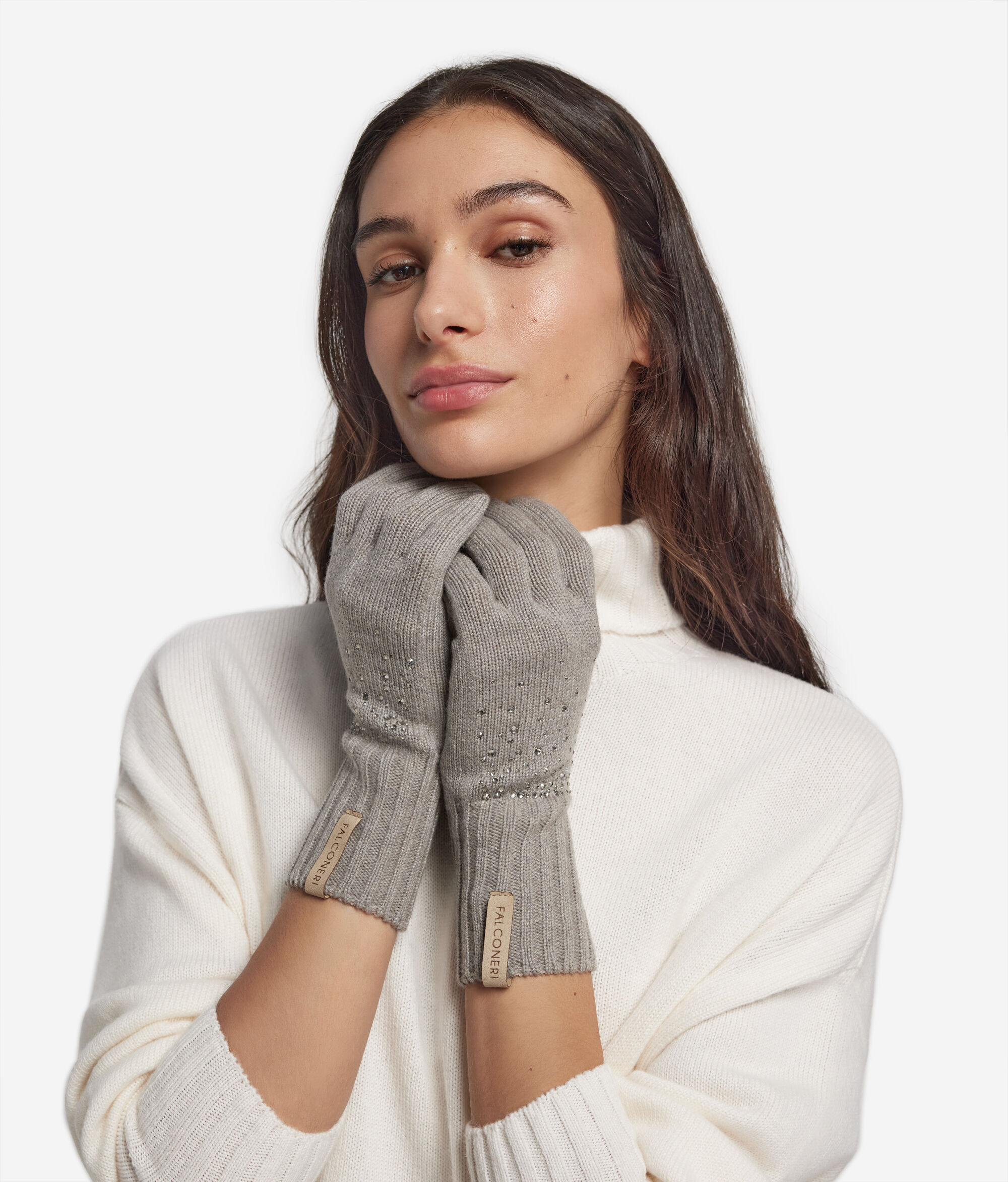 Handschuhe aus Kaschmir mit Strass