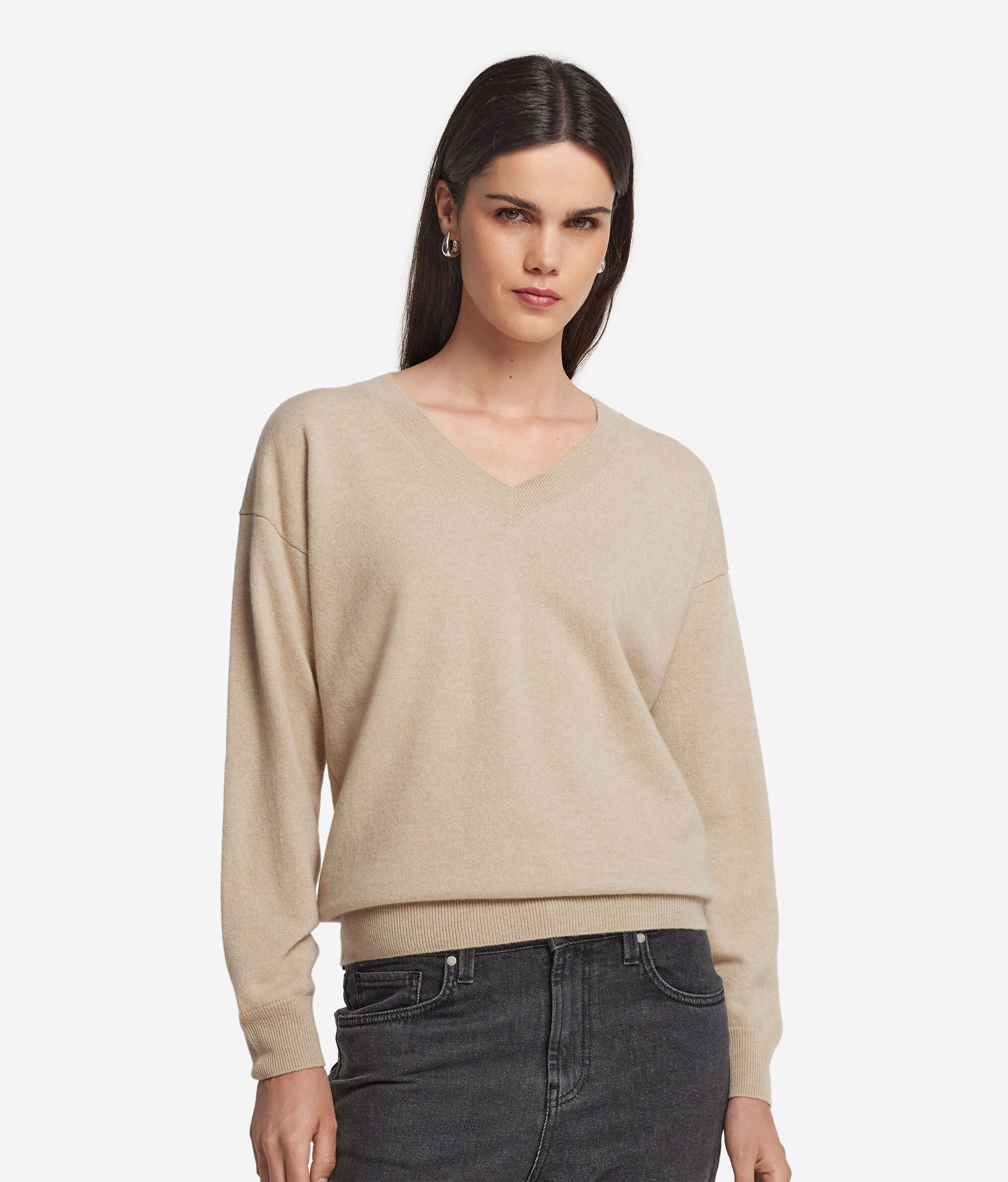 Jersey con cuello de pico de cashmere ultrasoft