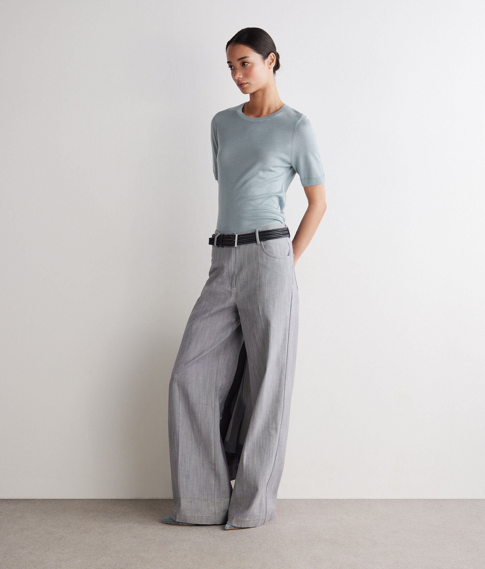 シルクファインカシミヤ 半袖クルーネック セーター