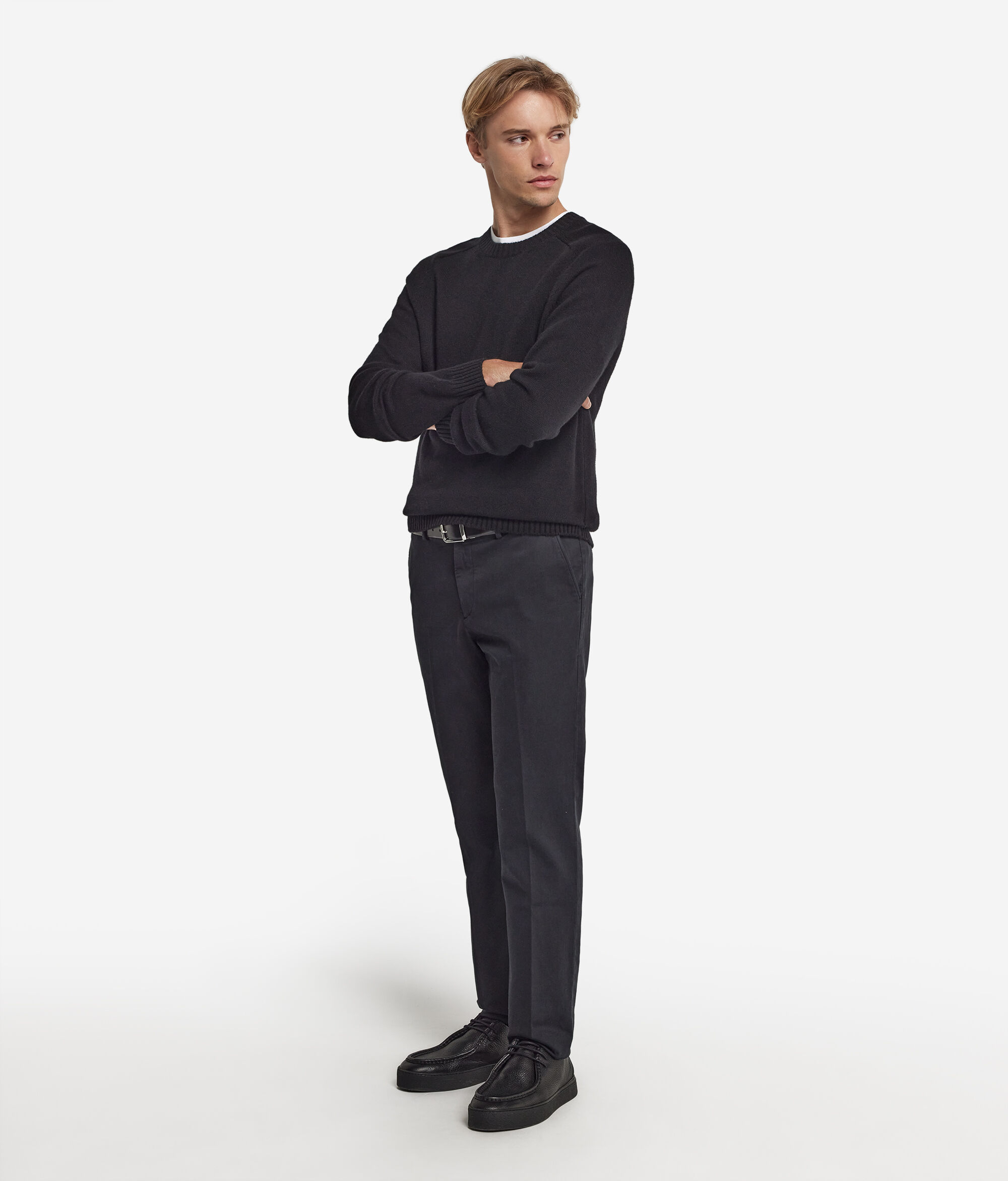 Pull homme en cachemire ultra-doux à col rond côtelé