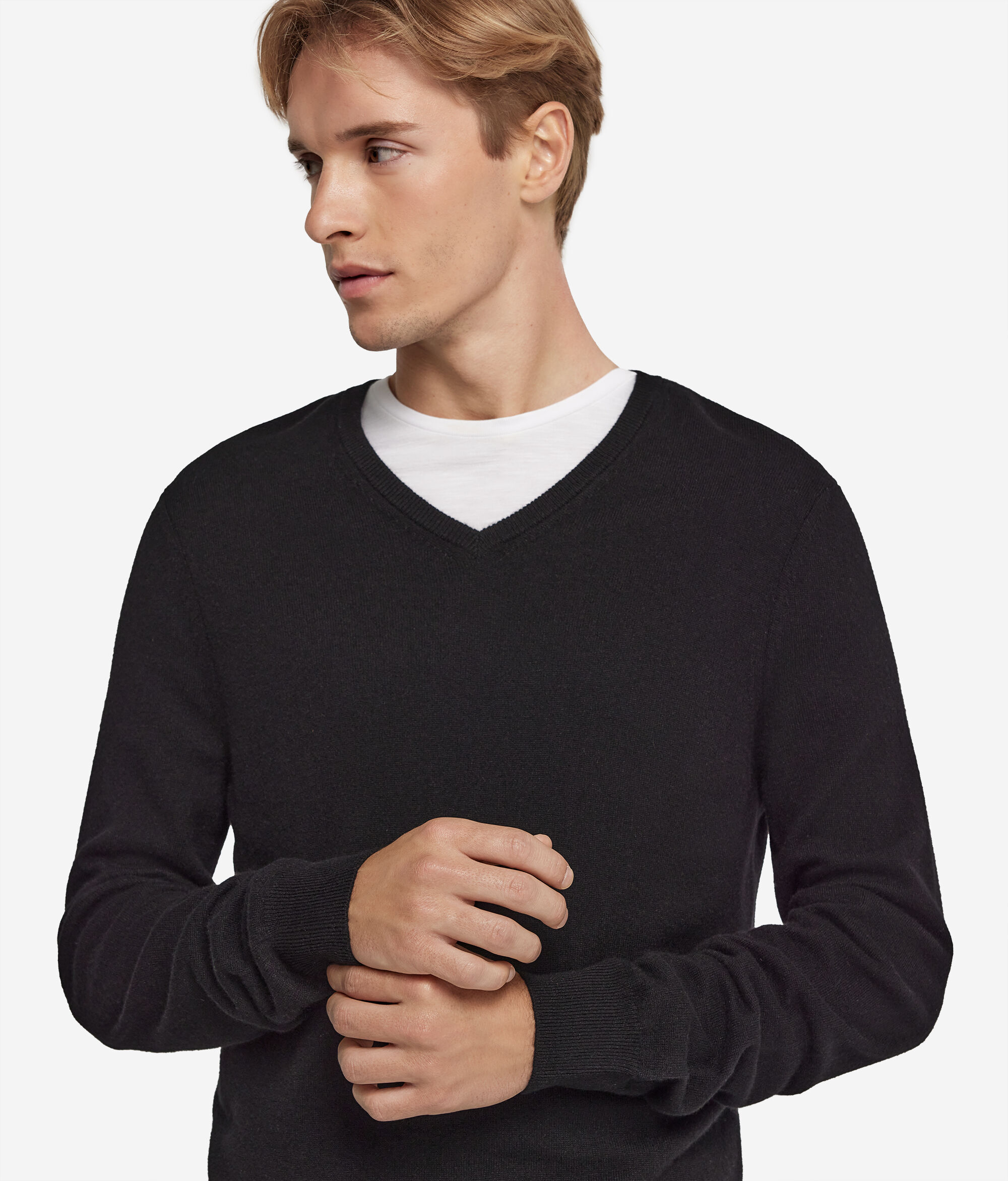 Jersey con cuello de pico de cashmere ultrasoft
