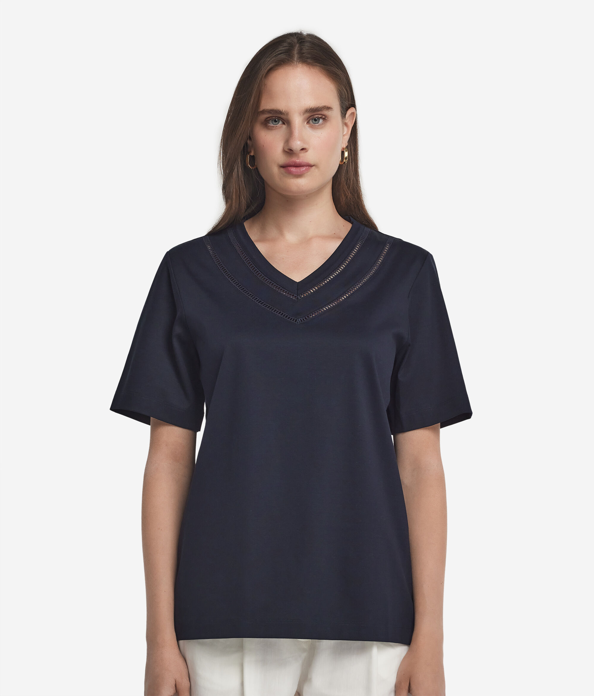 T-shirt en coton avec inserts en macramé