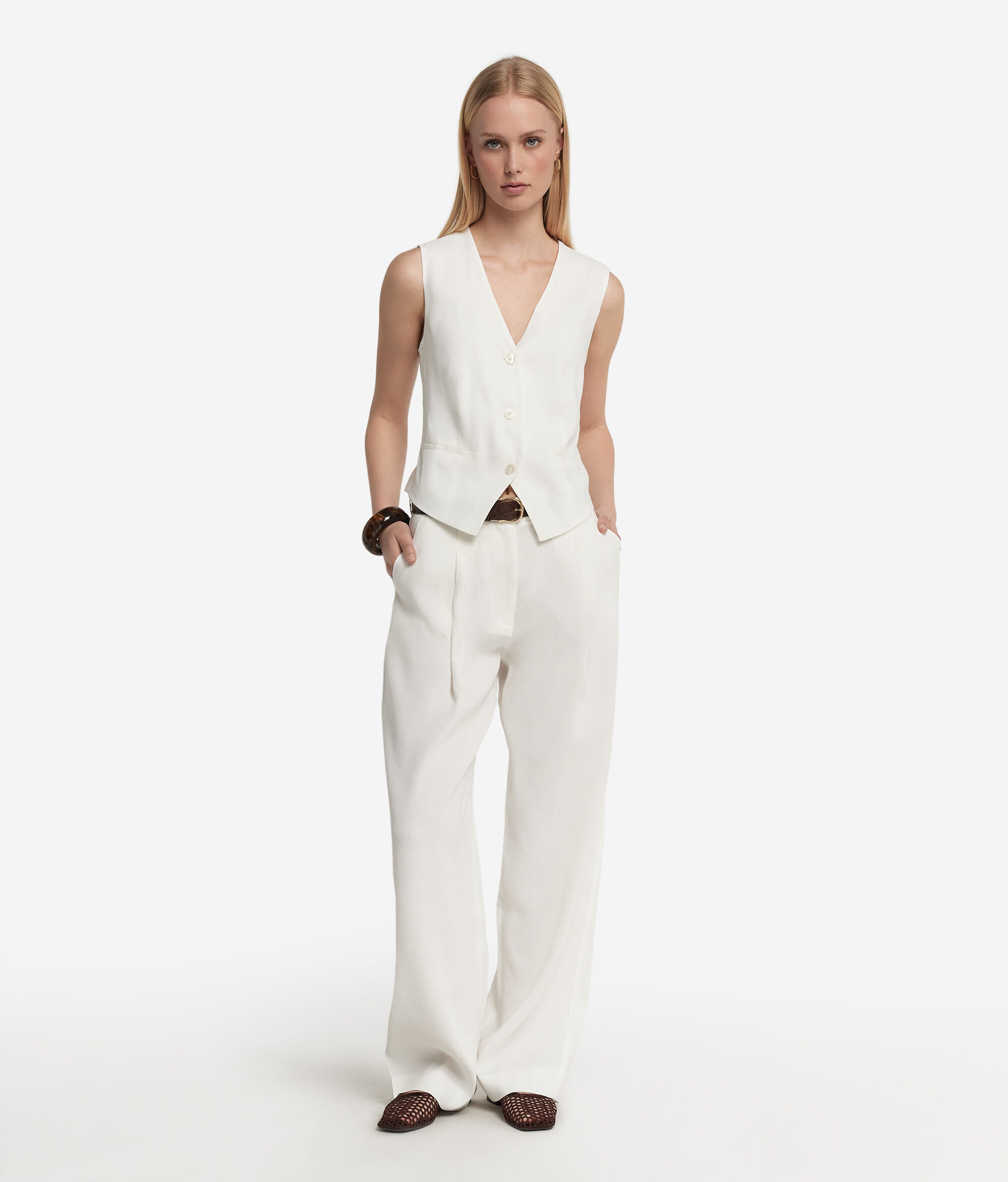 Linen Viscose Wide-Leg Trousers