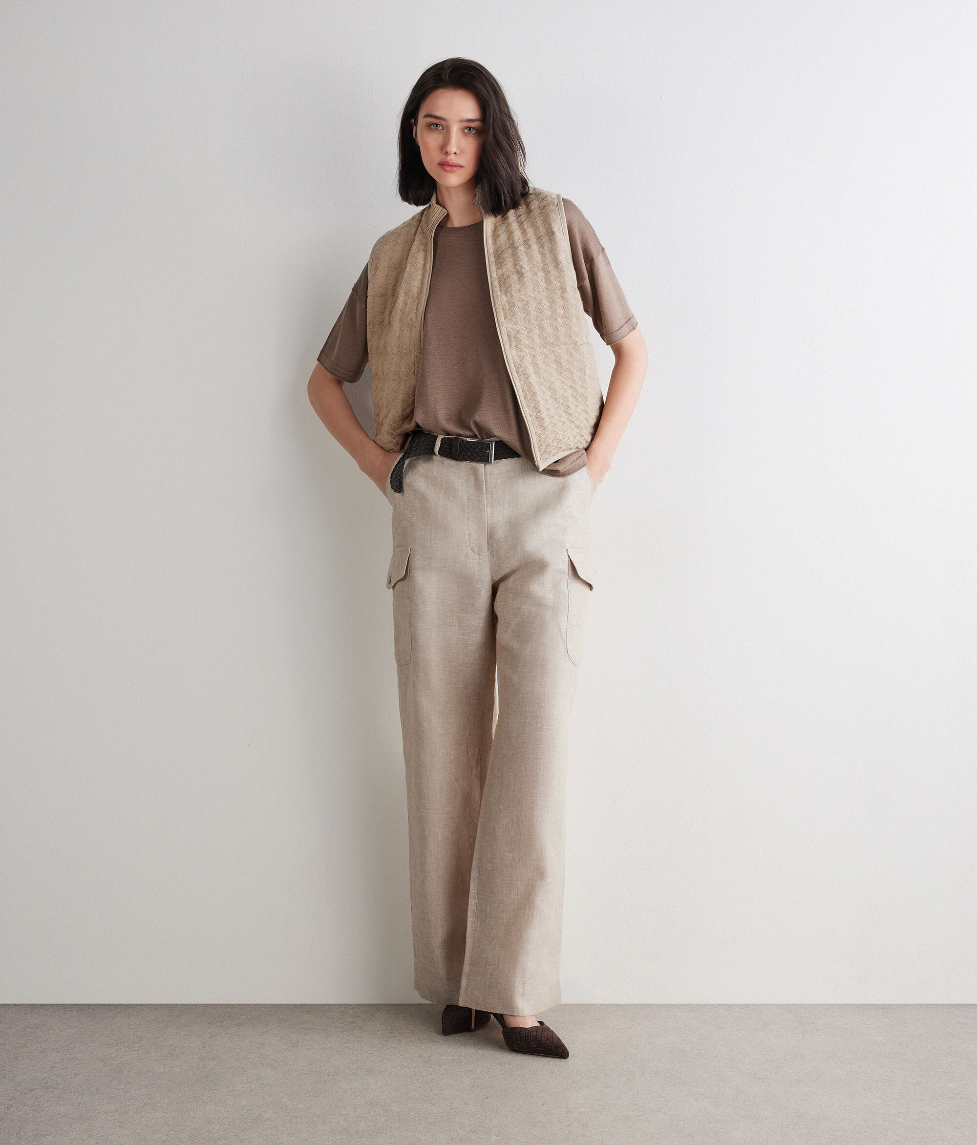 カシミヤ パターンニット リバーシブル ダウンベスト