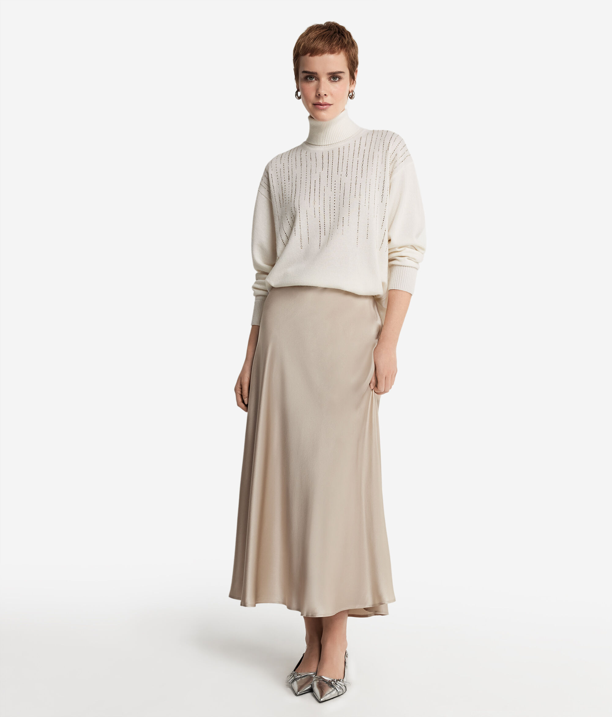 Pull à col roulé et strass en cachemire
