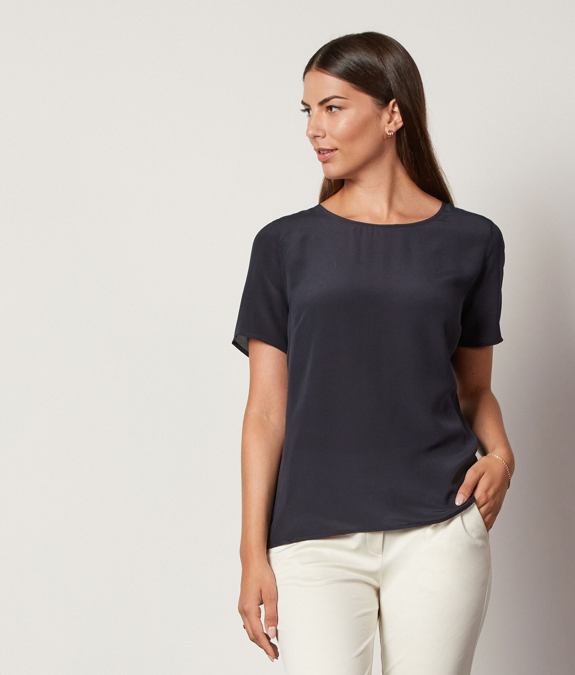 Rundhals-T-Shirt aus Seide