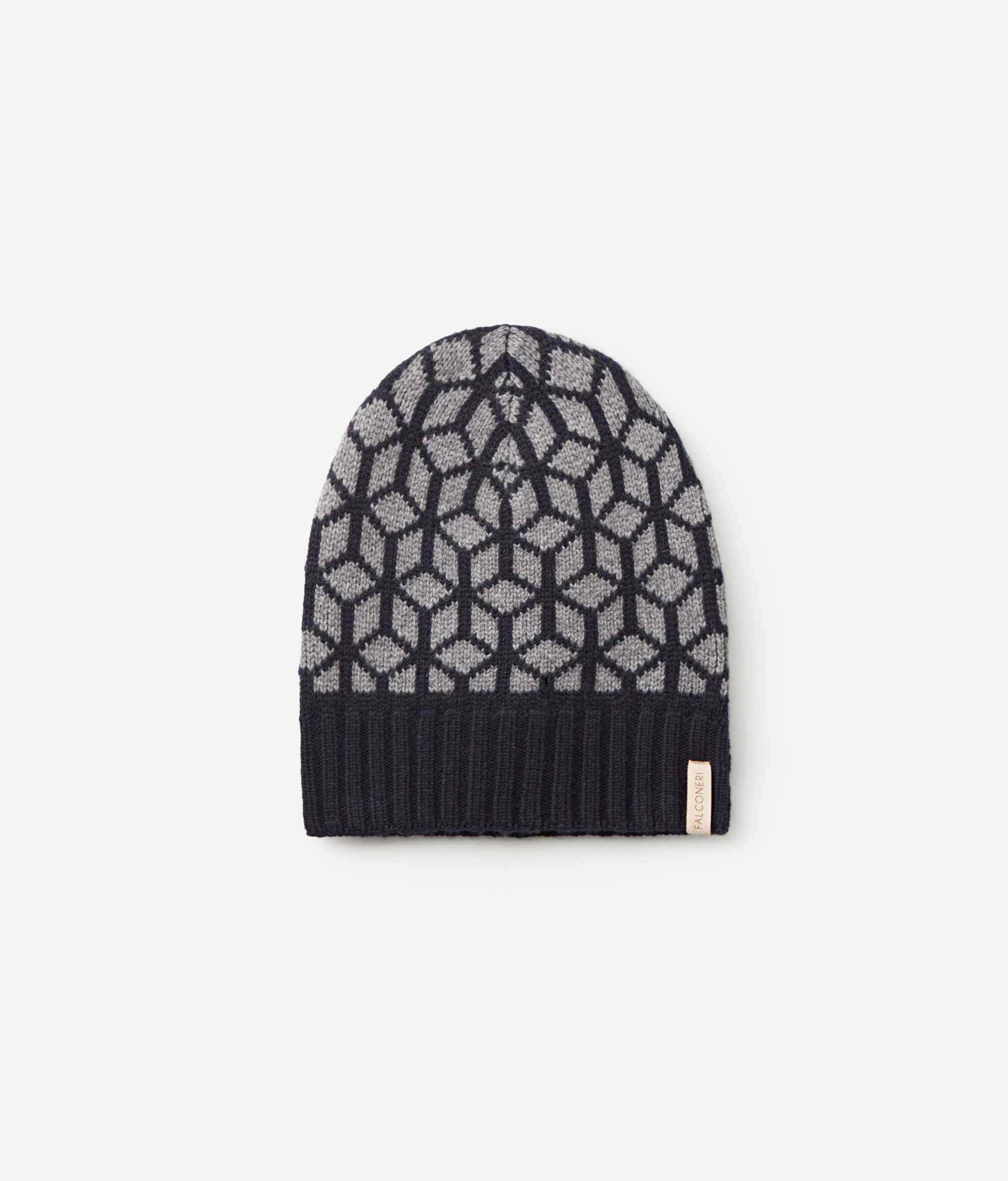 Berretto con Motivo Optical in Cashmere Jacquard