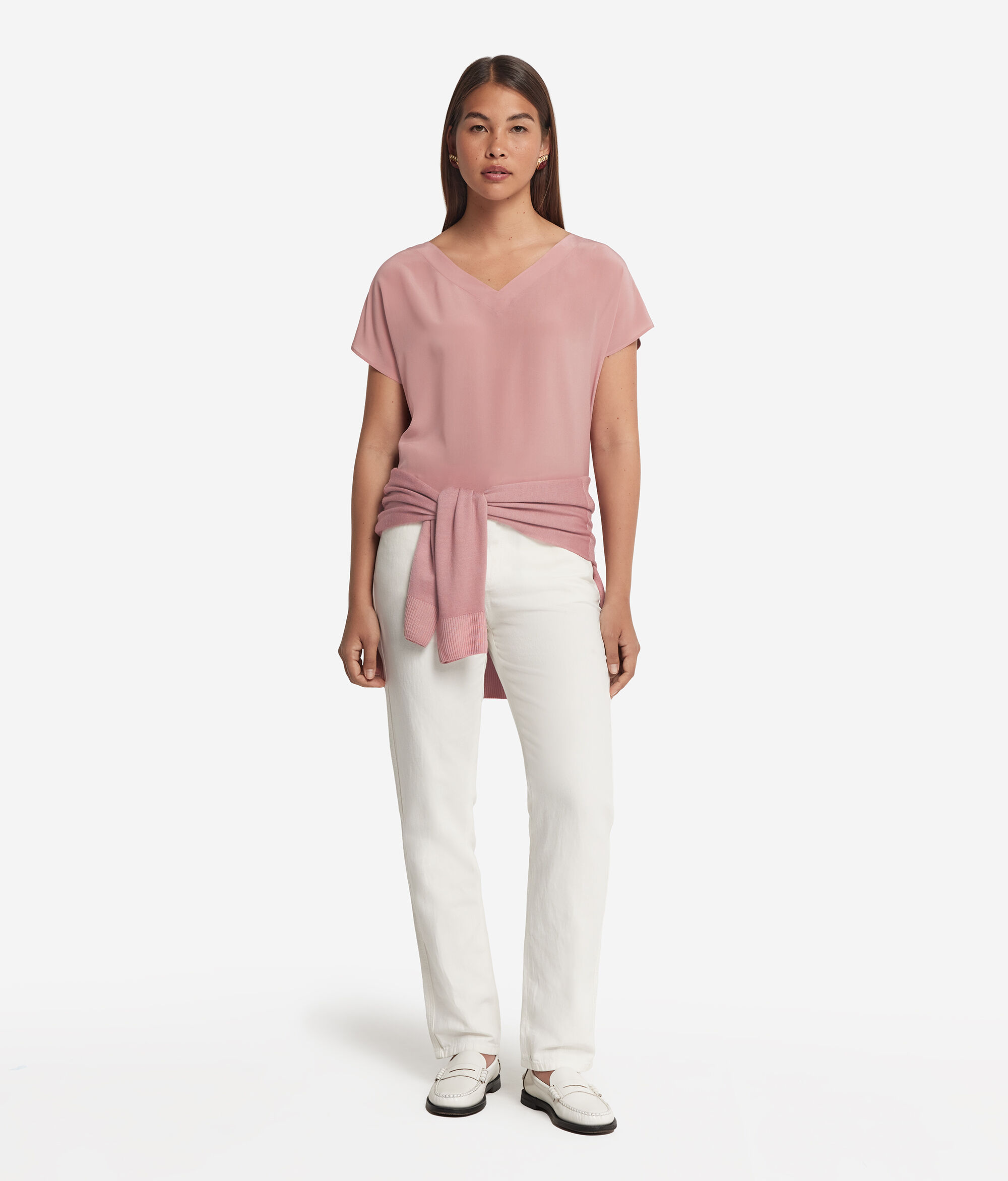 Silk V-Neck Kimono T-Shirt