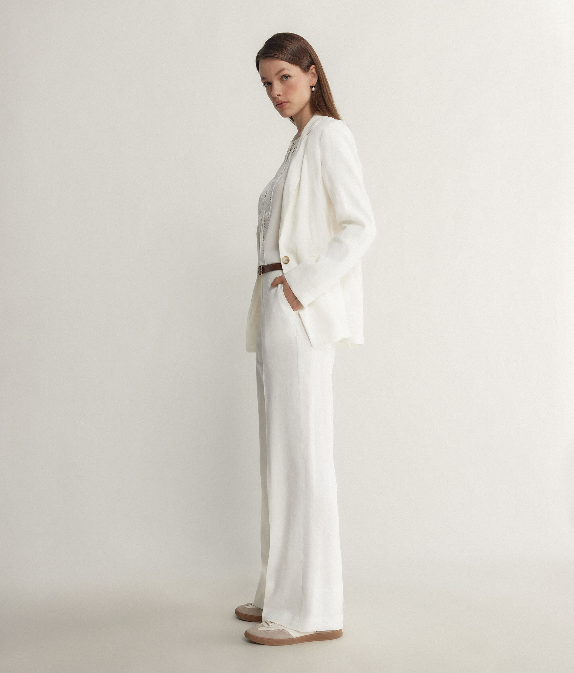 Linen Viscose Wide-Leg Trousers