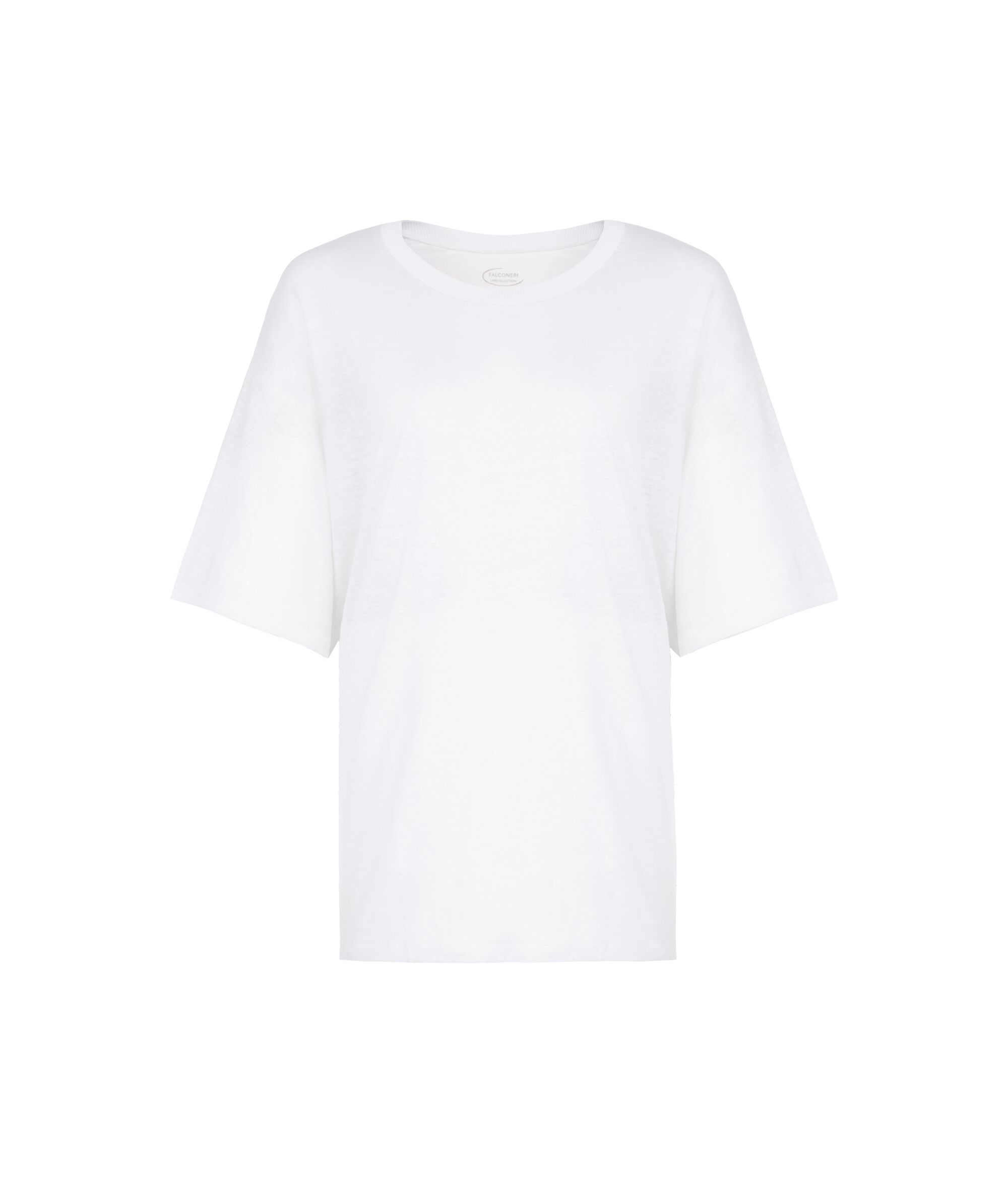 Lniany t-shirt z okrągłym dekoltem i dzianinowym obszyciem