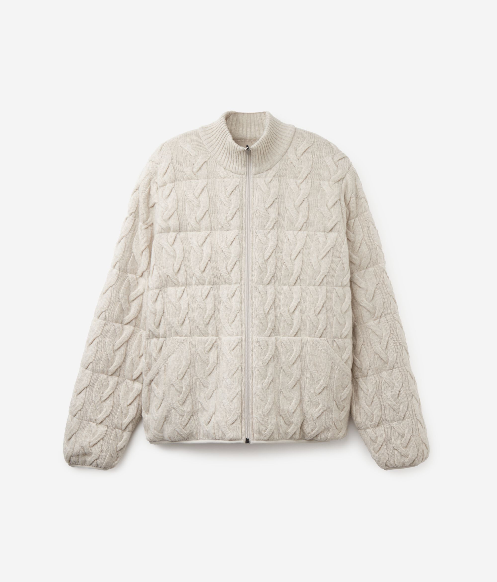 Cashmere Reversible Down Jacket with Cable Pattern