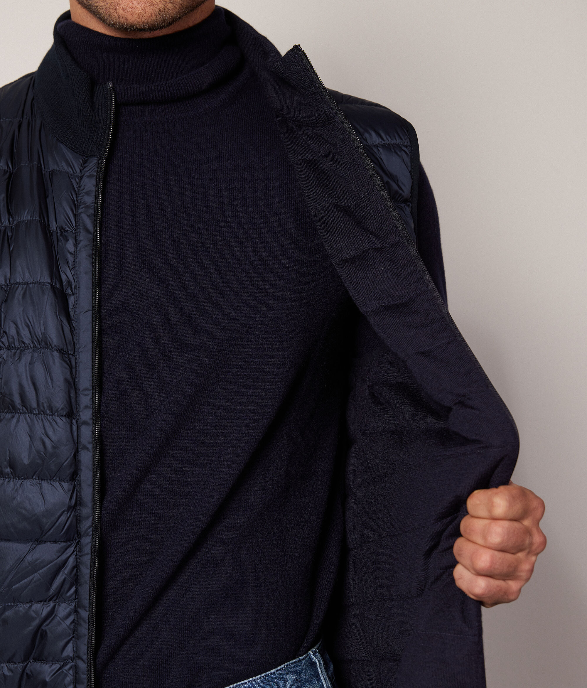 Chaleco de plumas para hombre reversible