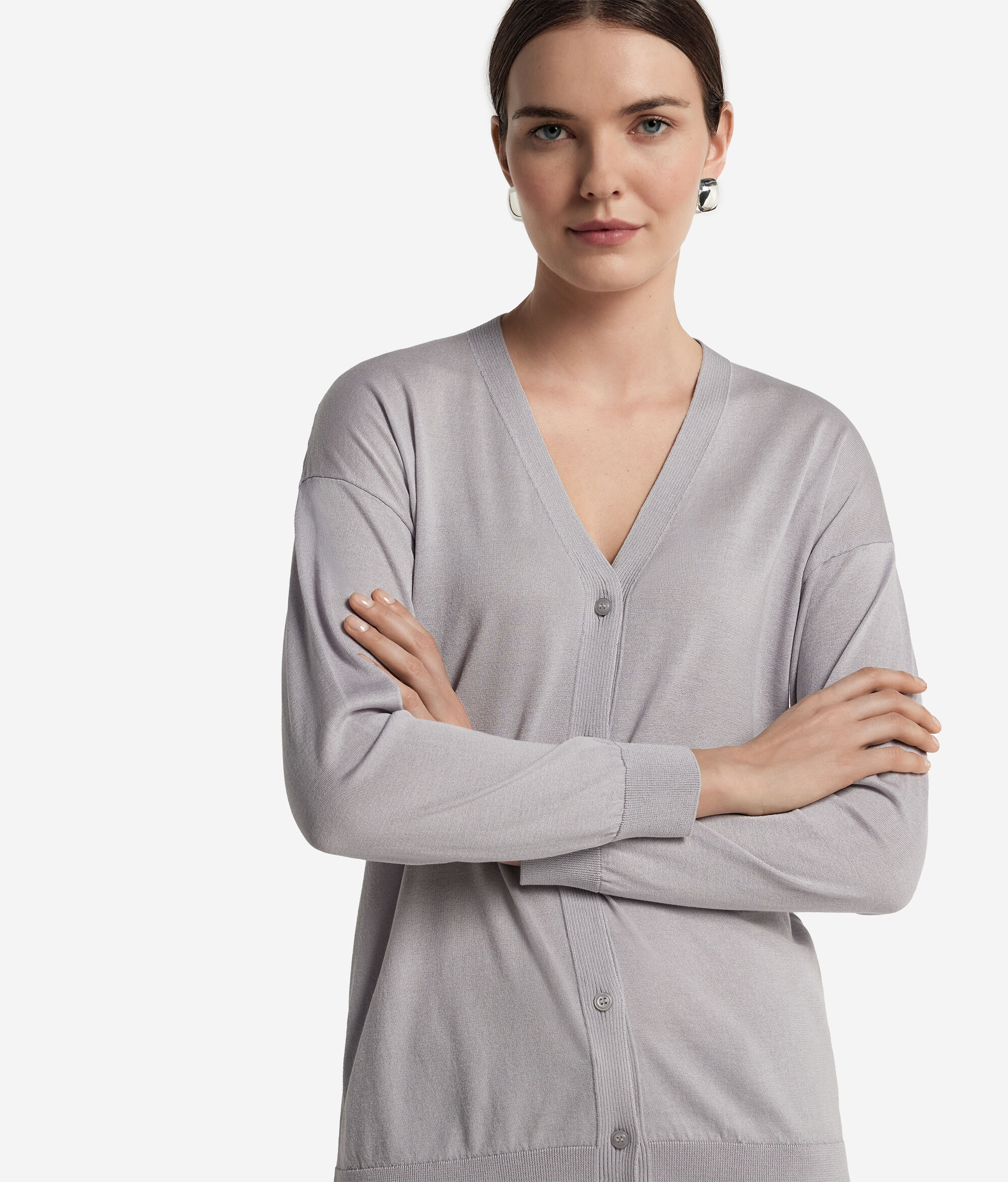 Long-Sleeved Silk and Cotton Cardigan