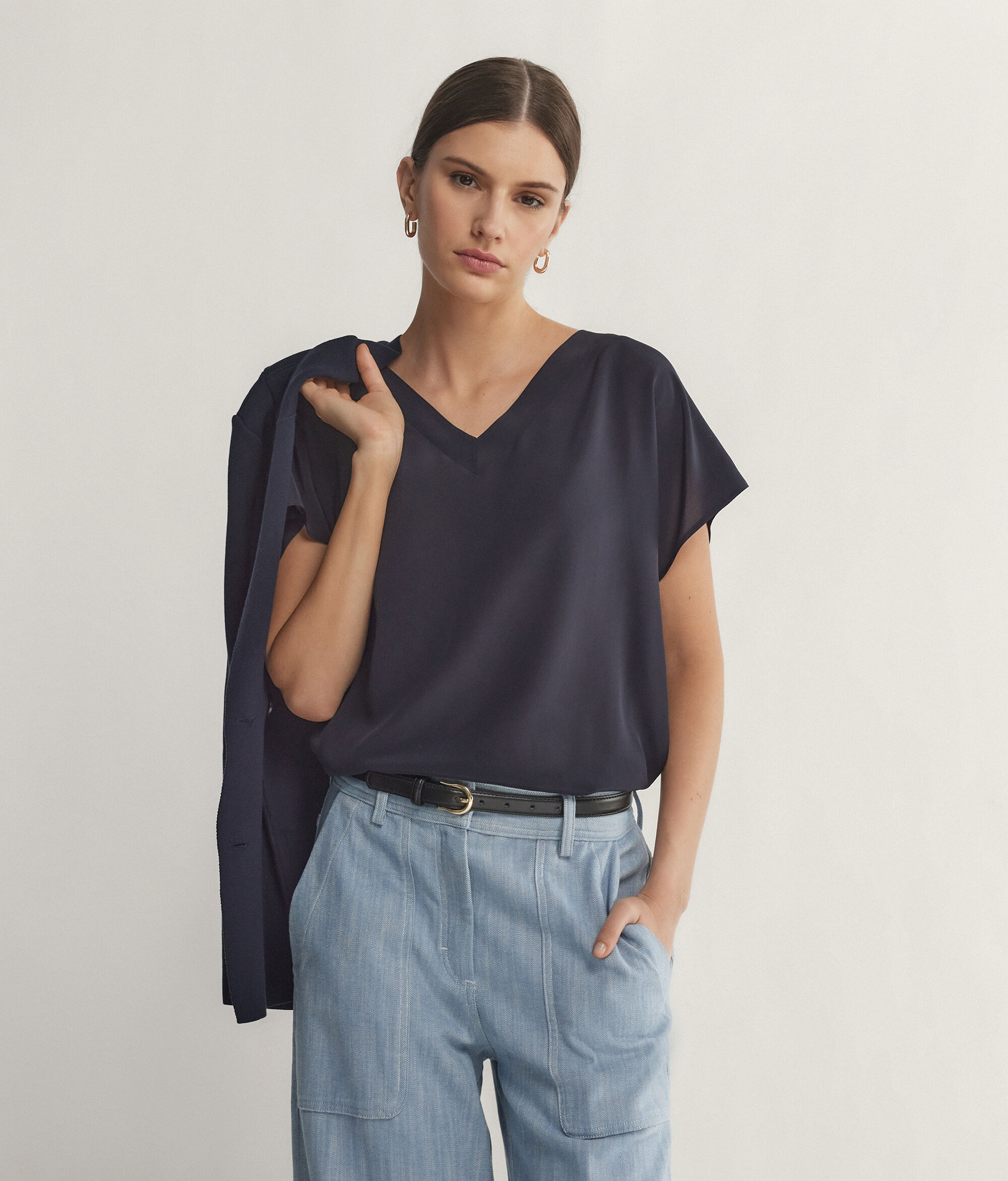 Silk V-Neck Kimono T-Shirt