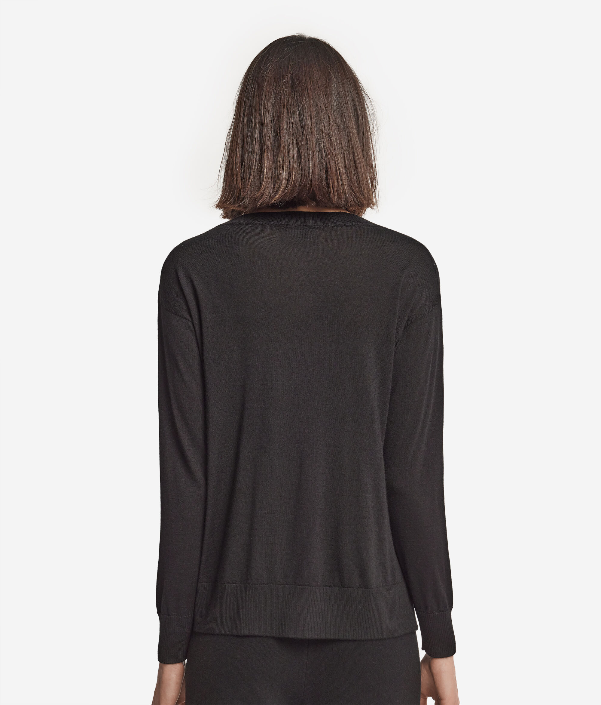 Round-Neck Cashmere Jumper with Slits