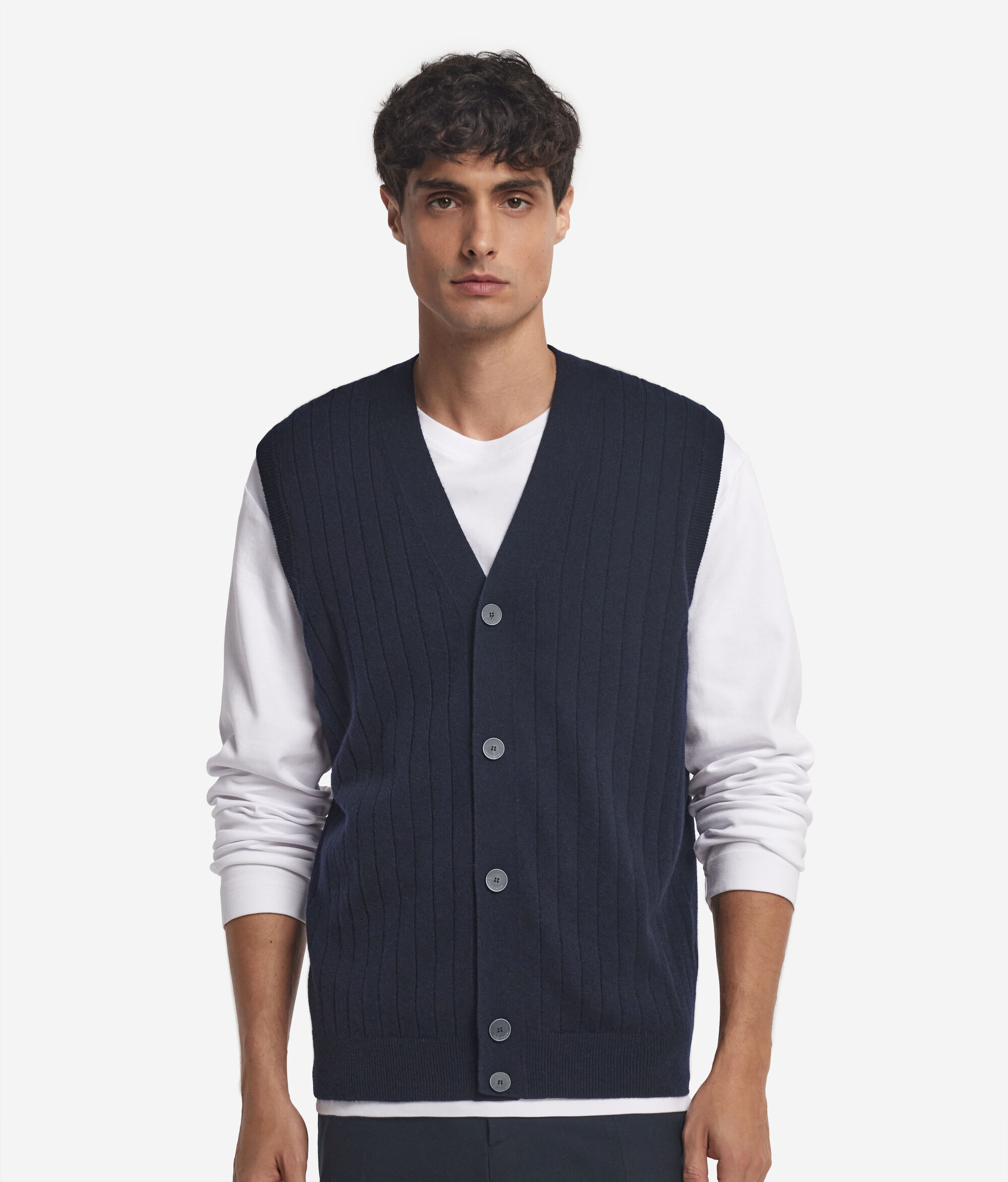 Chaleco en punto canalé de cashmere ultrasoft