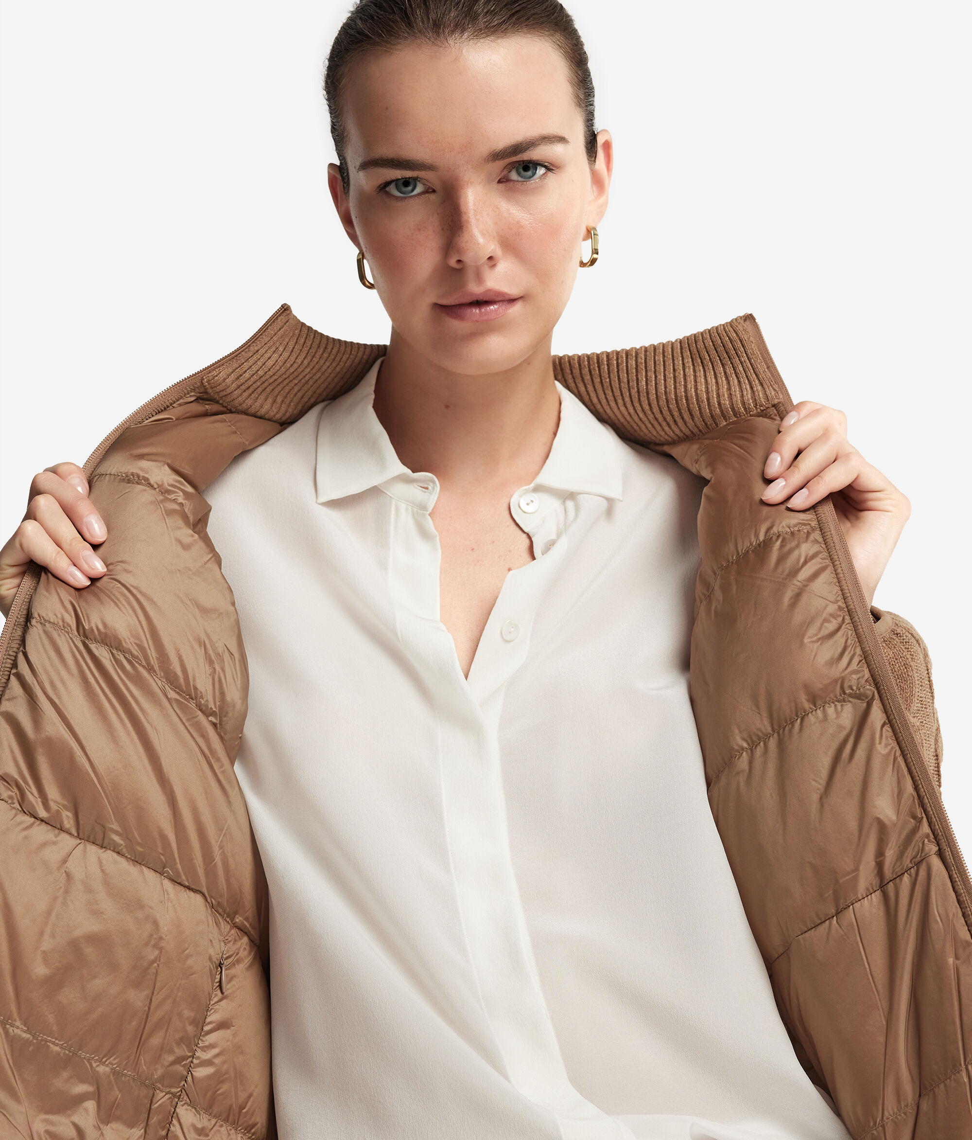 Cashmere Reversible Down Jacket with Cable Pattern
