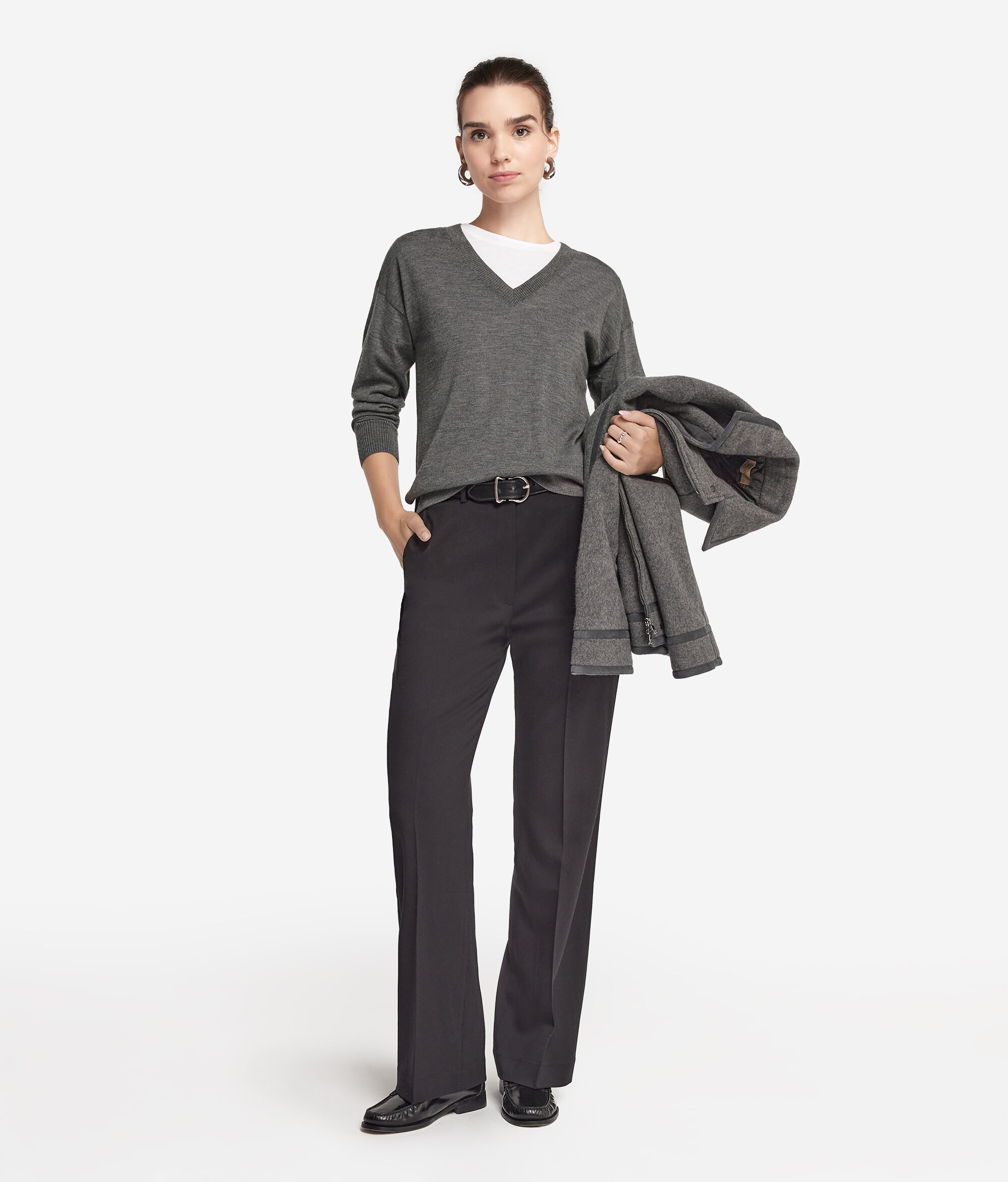 V-Neck Cashmere Jumper with Slits