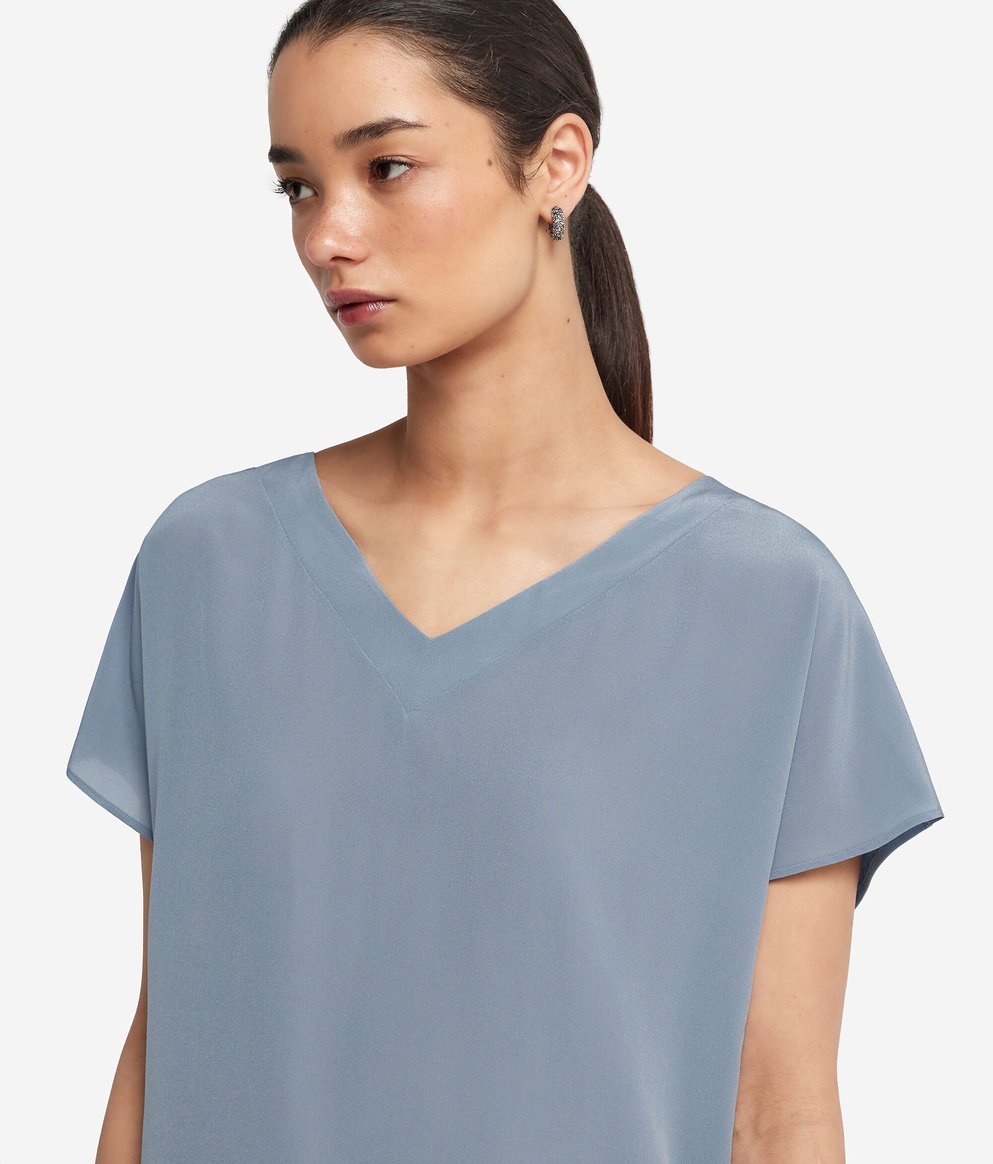 Silk V-Neck Kimono T-Shirt