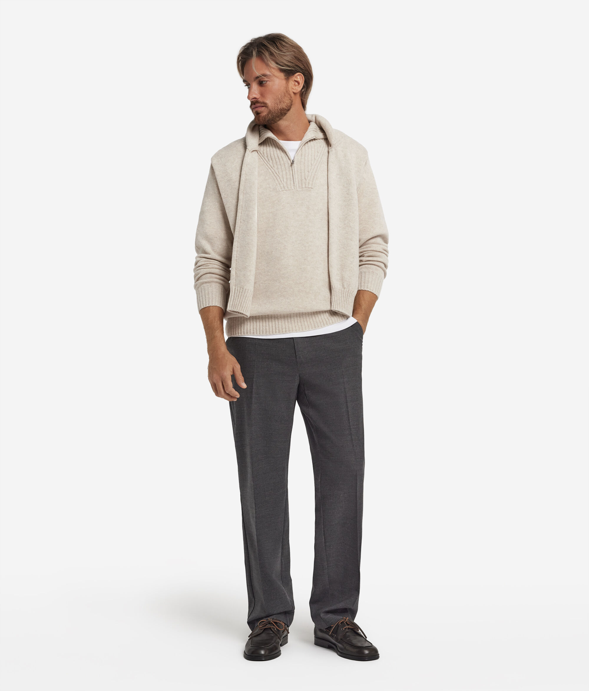 Pull côtelé à fermeture éclair en cachemire ultra-doux