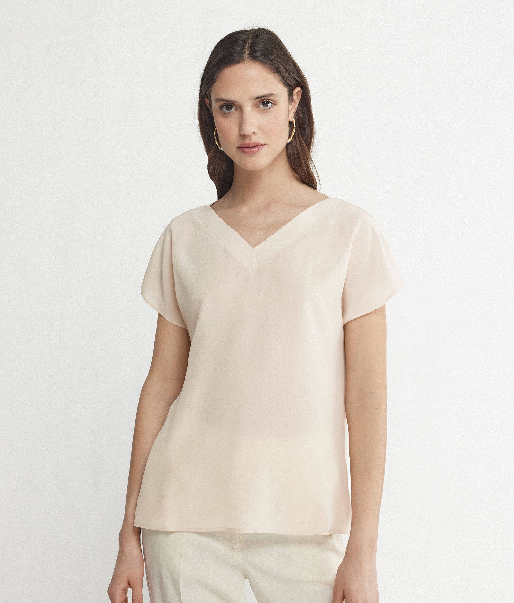 Silk V-Neck Kimono T-Shirt