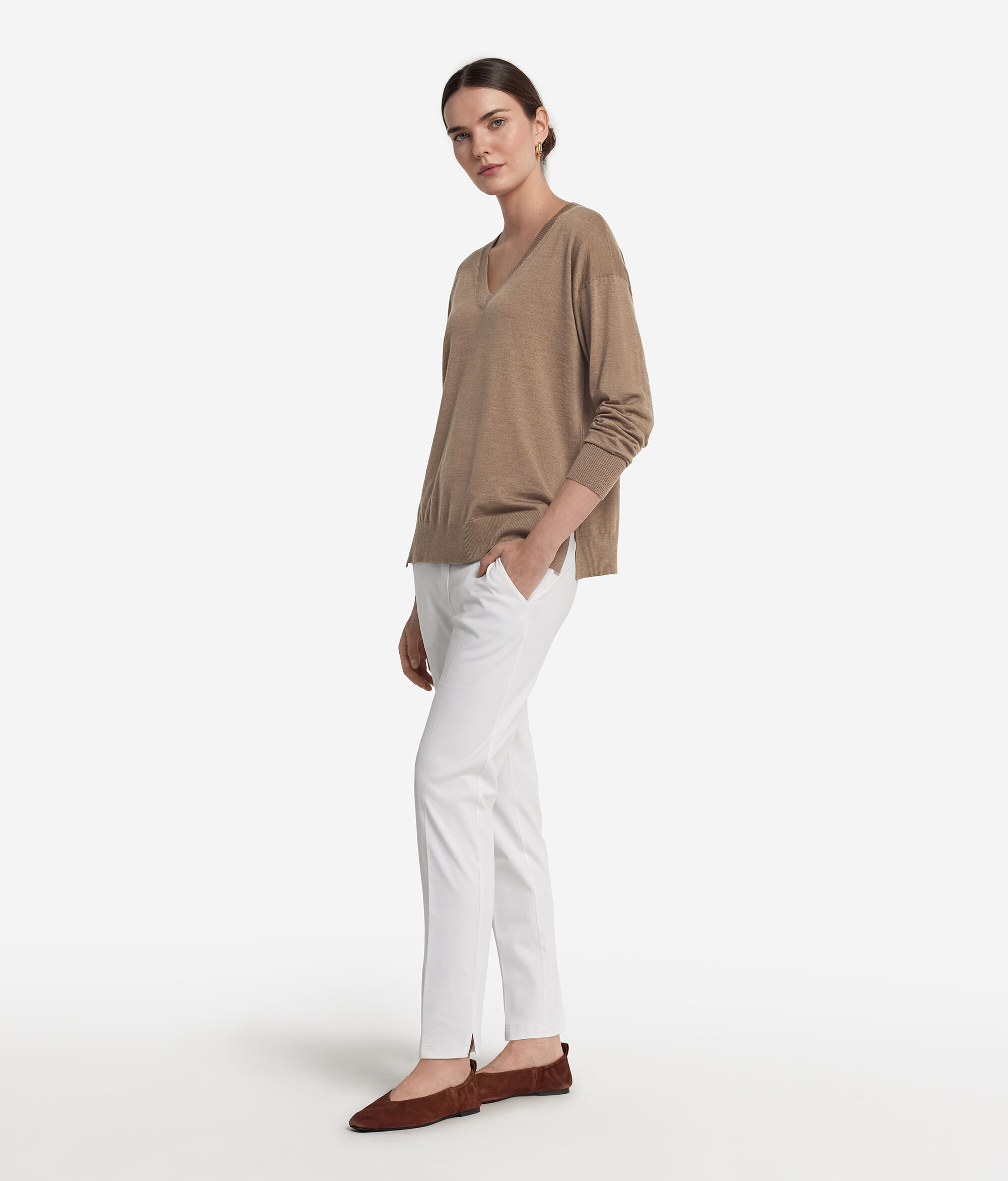 V-Neck Cashmere Jumper with Slits