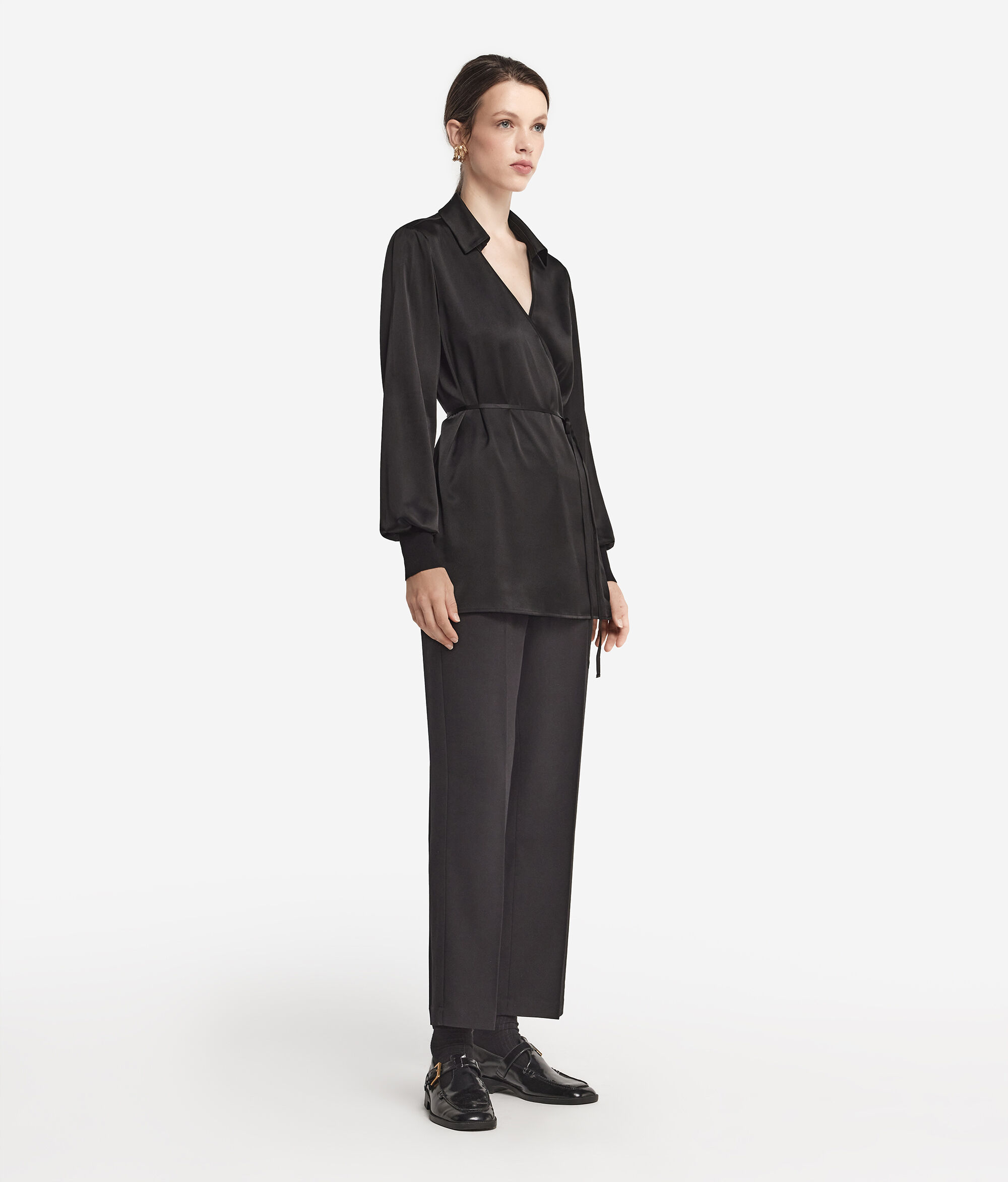 Silk Satin Shirt with Jersey Cuffs