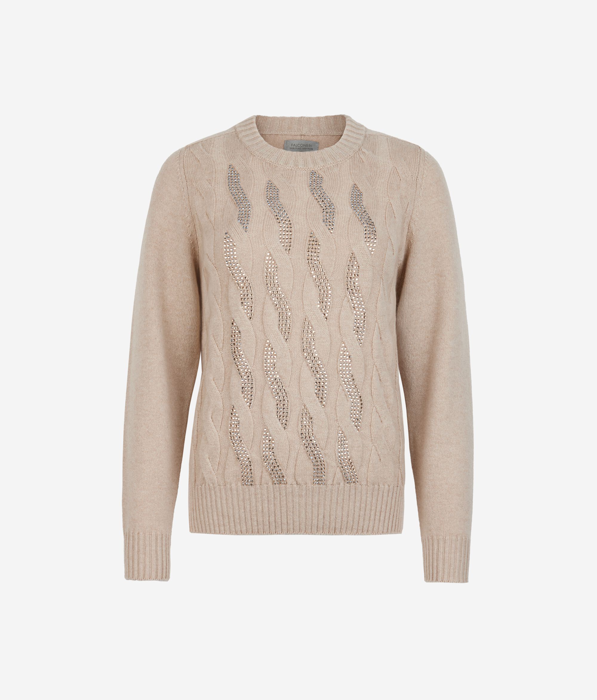 Girocollo con trecce e strass in Cashmere Ultrasoft