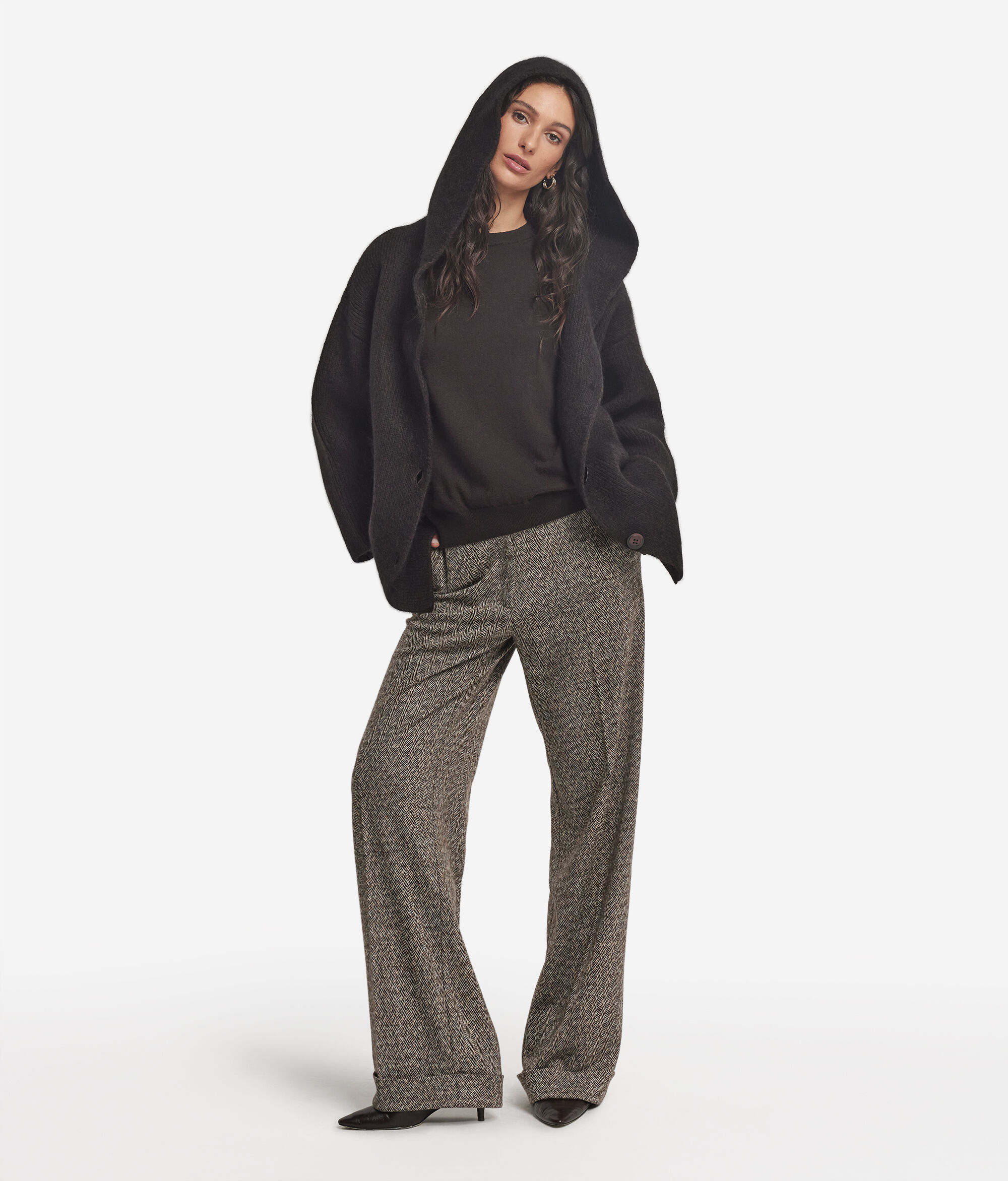 Alpaca wool hooded coat