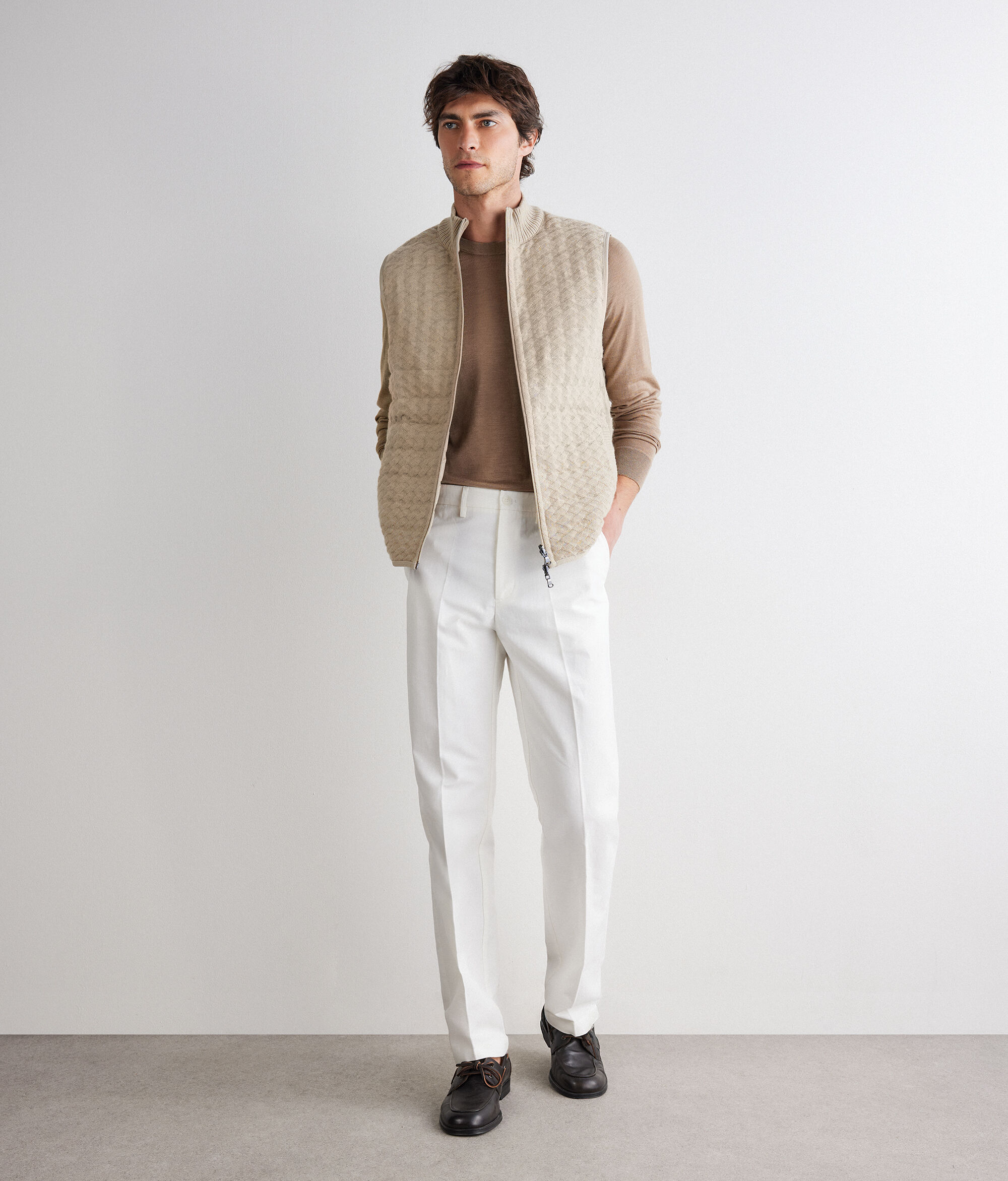 Colete acolchoado tricotado em Caxemira Ultrafine