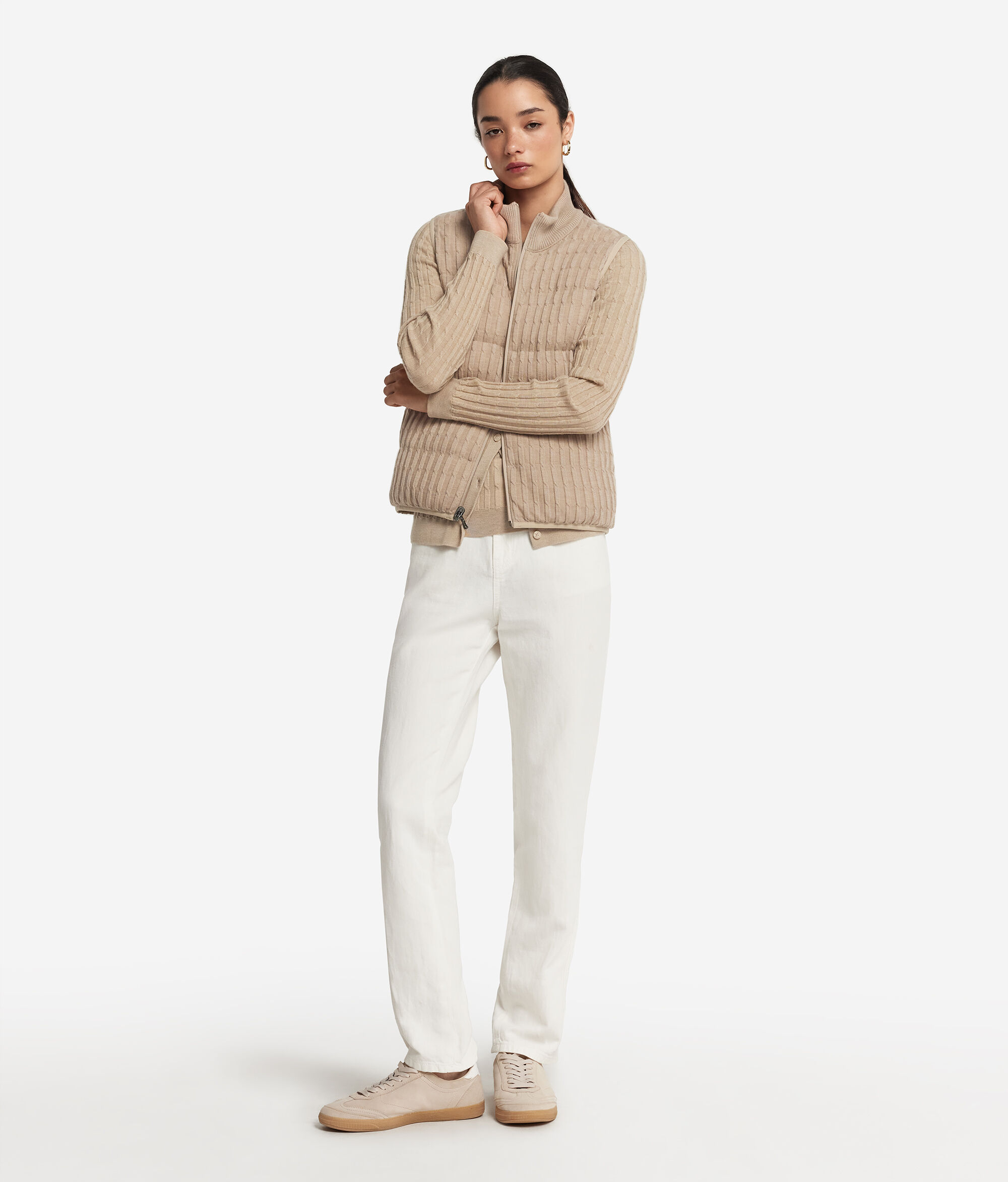 Piumino Smanicato Reversibile Treccine in Cashmere