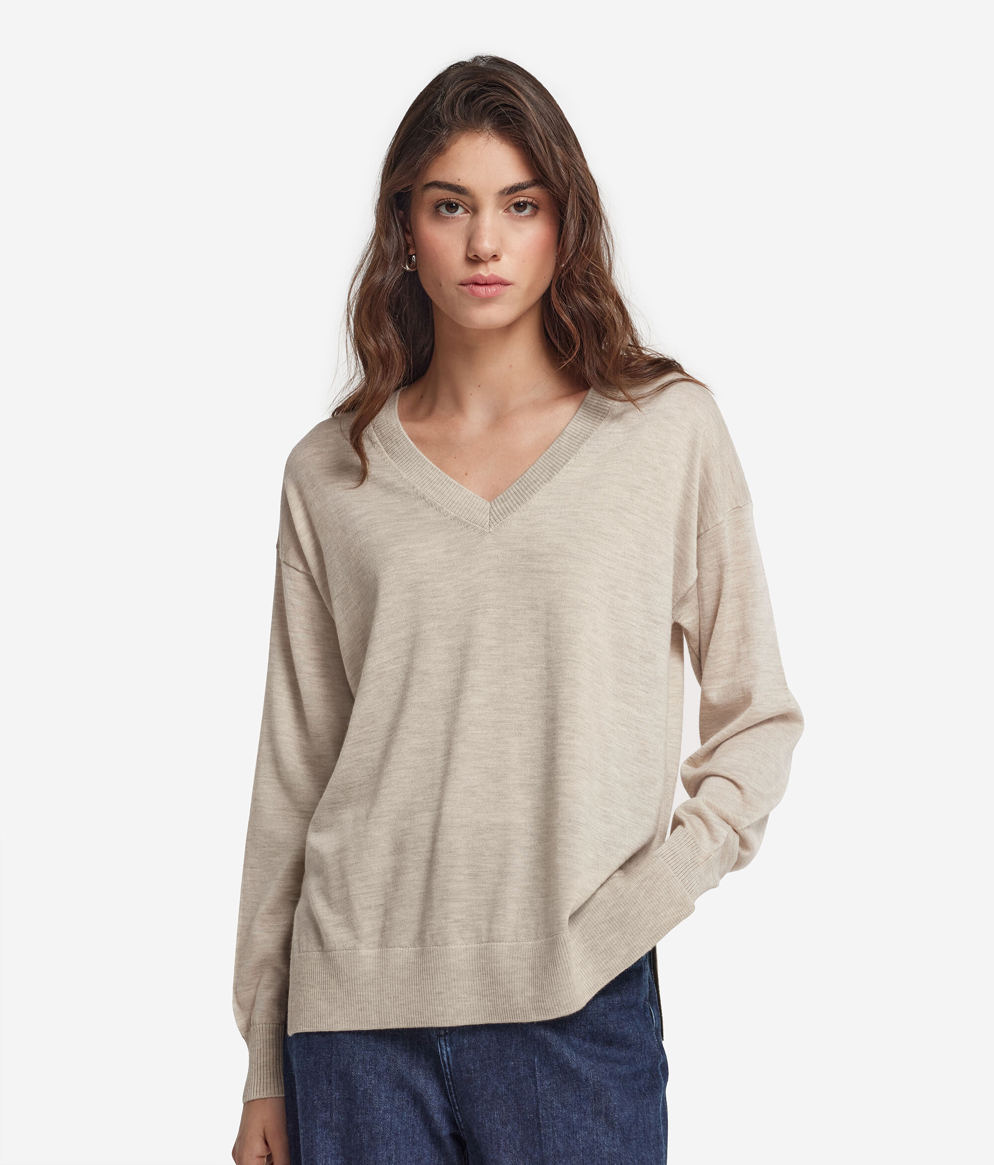 Suéter de cuello de pico de mujer de Cashmere Ultrafine