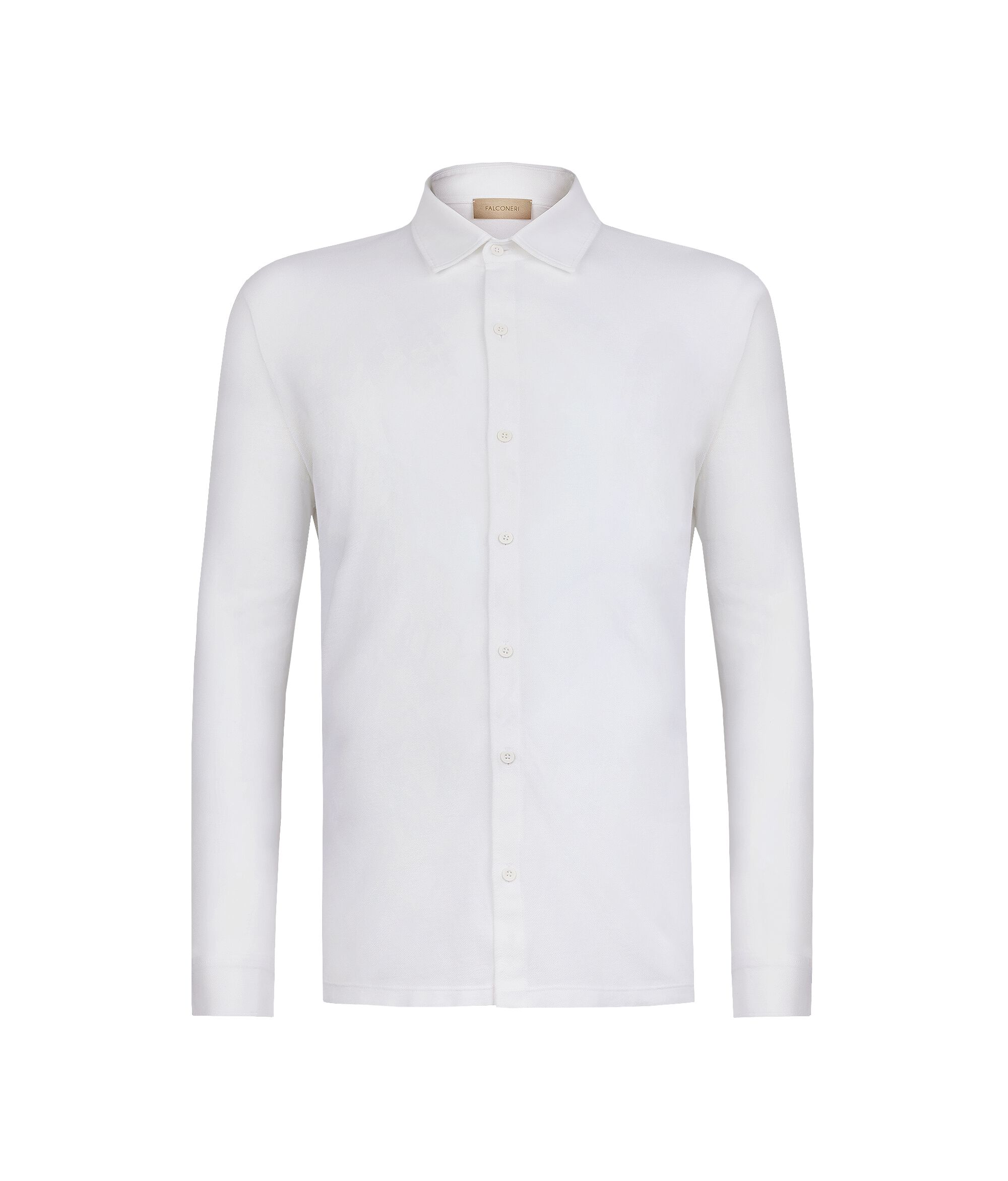 Long-Sleeved Shirt in Cotton and Silk Piqué