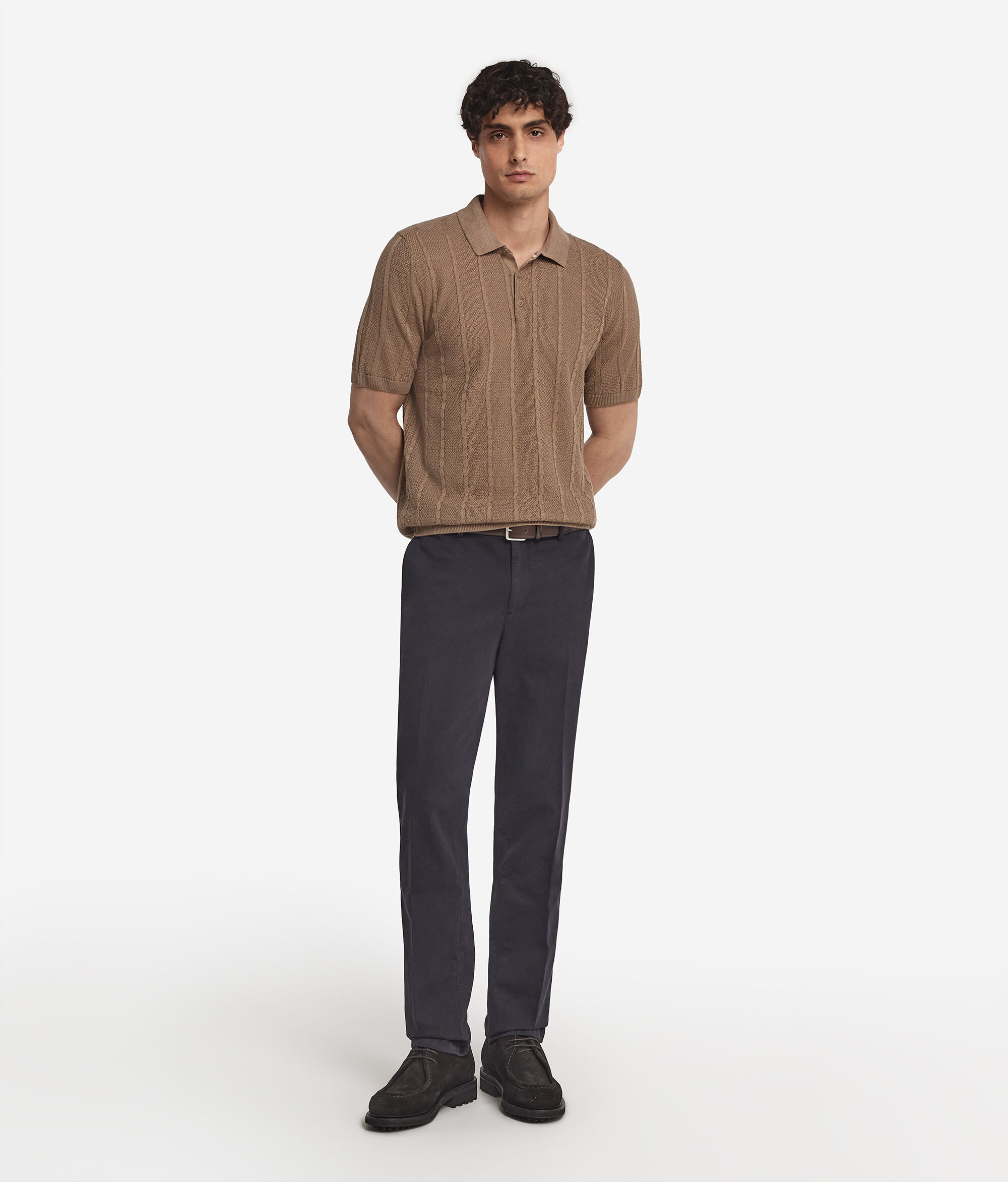 Kurzarm-Poloshirt mit Zopf- und Knötchenmuster