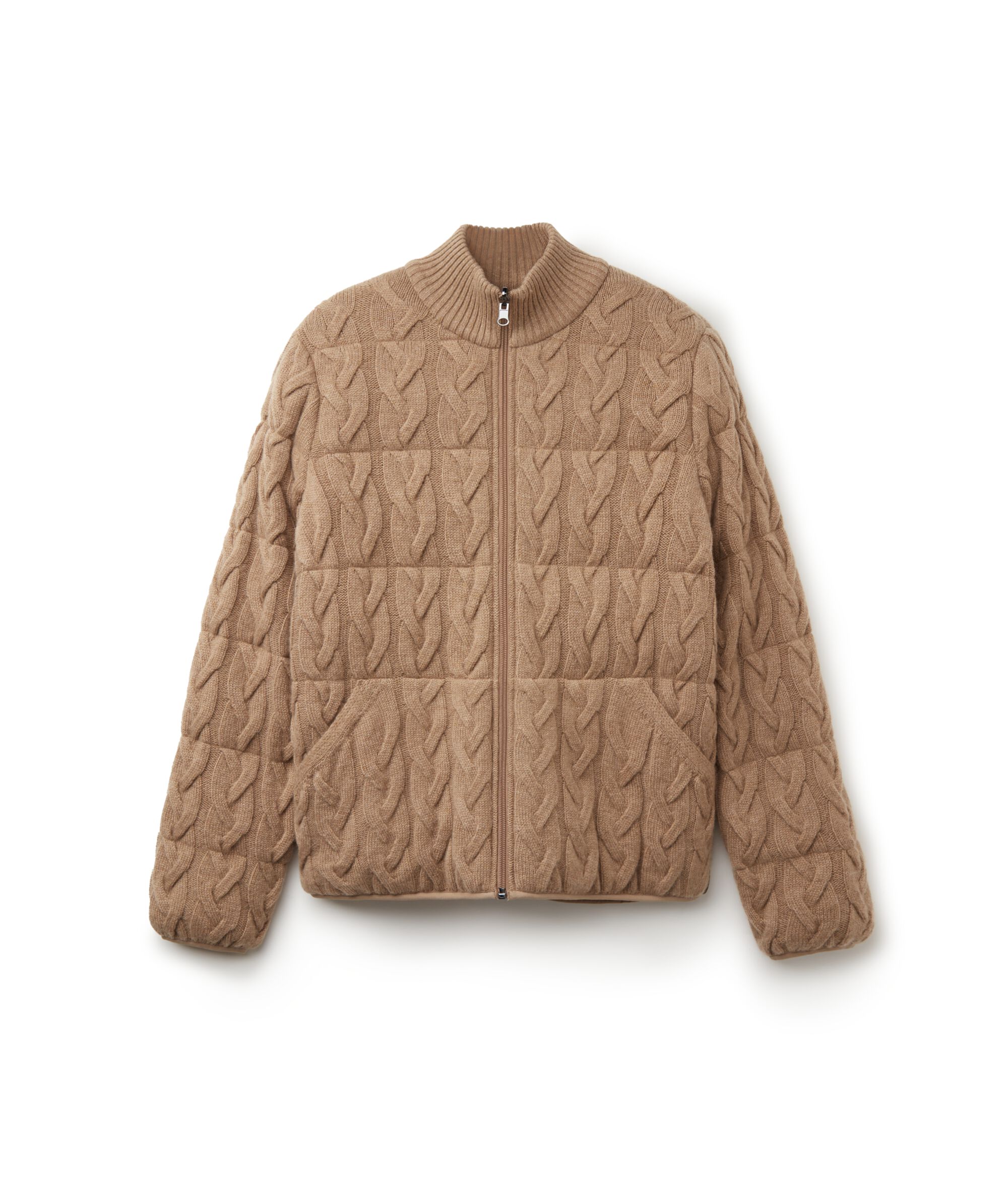 Cashmere Reversible Down Jacket with Cable Pattern